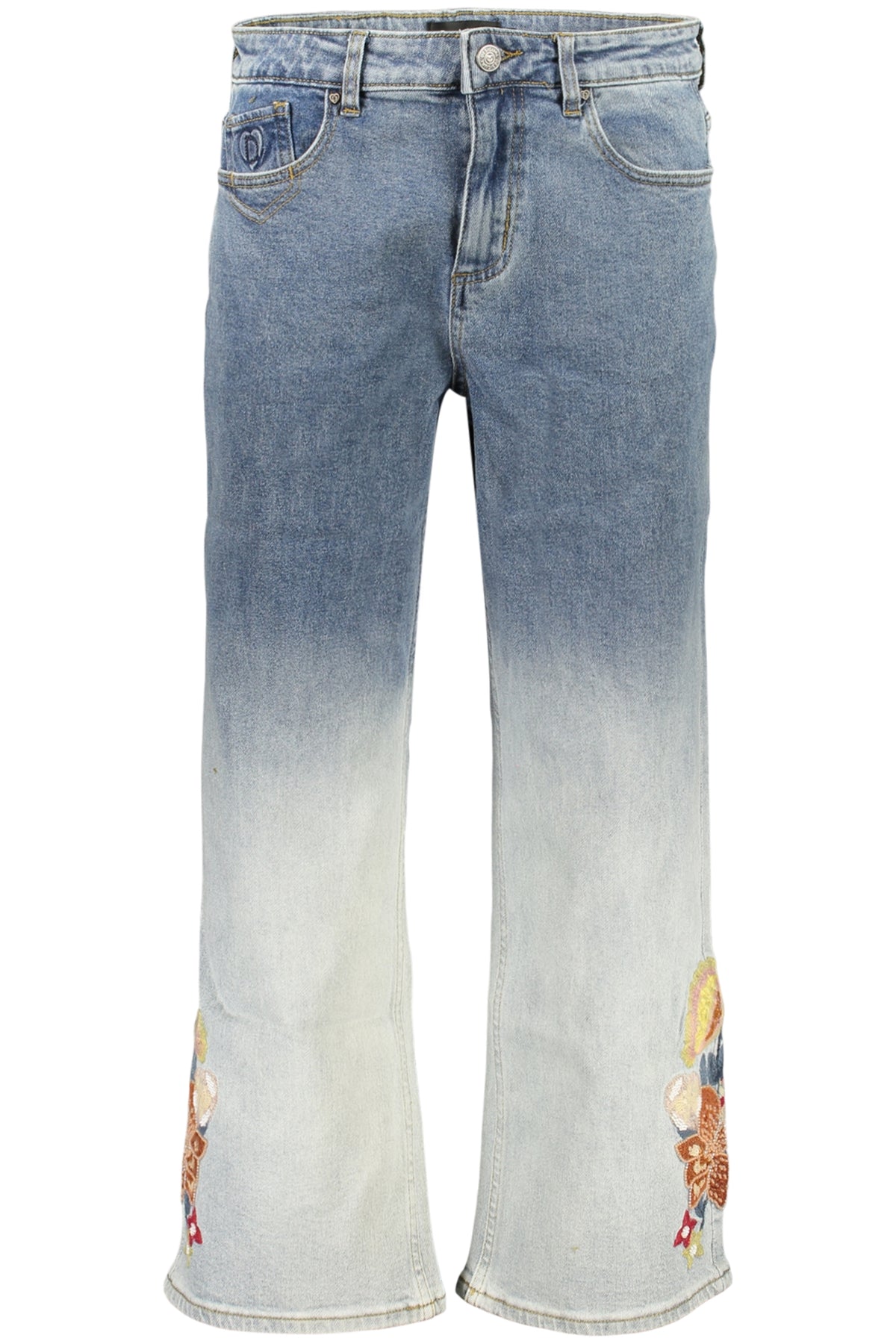 26SWDD20_AZ5053 – Damenjeans Blau mit Stickerei: 5-Taschen, Reißverschluss & Knopf – Größe: 34, 36, 38, 40, 42, 44 – Farbe: Azzurro