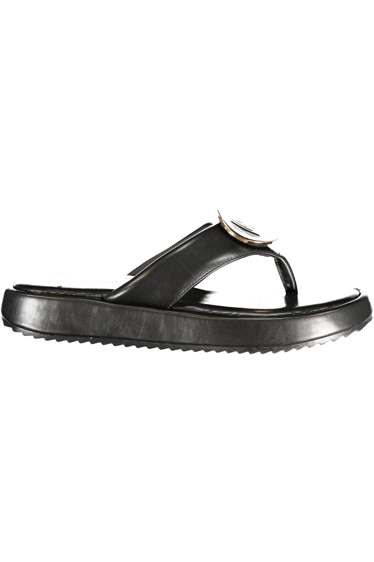 9758_NEBLACK – Elegante Damensandale: Schwarze Zehentrenner-Ciabatta mit Logo-Detail – Größe: 36, 37, 38, 39, 40, 41 – Farbe: Nero