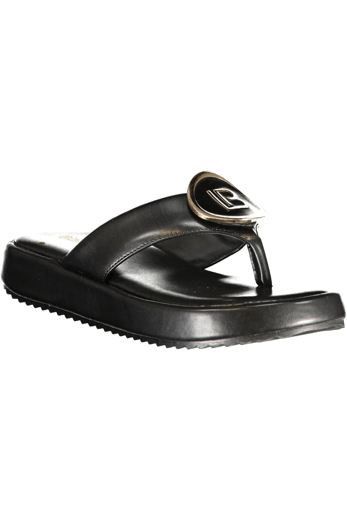 9758_NEBLACK – Elegante Damensandale: Schwarze Zehentrenner-Ciabatta mit Logo-Detail – Größe: 36, 37, 38, 39, 40, 41 – Farbe: Nero