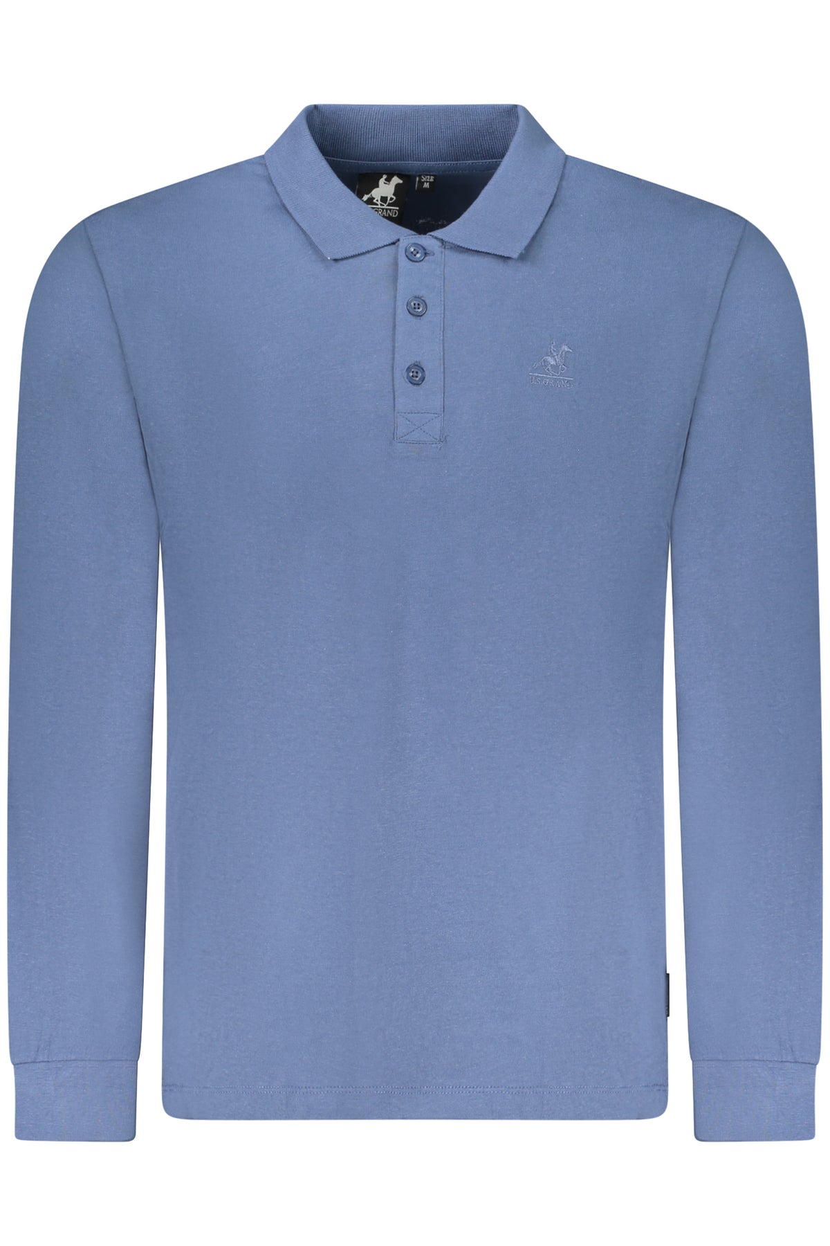 AU02844ELENIO_BLA7400 – Elegantes Herren Langarm-Polo in Blau – 3 Knöpfe & Stickerei – Größe: S, M, L, XL, 2XL, 3XL – Farbe: Blu
