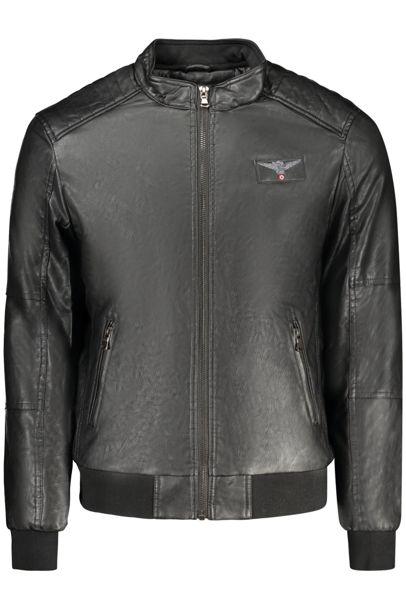 W5S6479021_NE002 – Herrenjacke aus Kunstleder mit Militärakademie-Applikation - Schwarz – Größe: S, M, L, XL, 2XL – Farbe: Nero