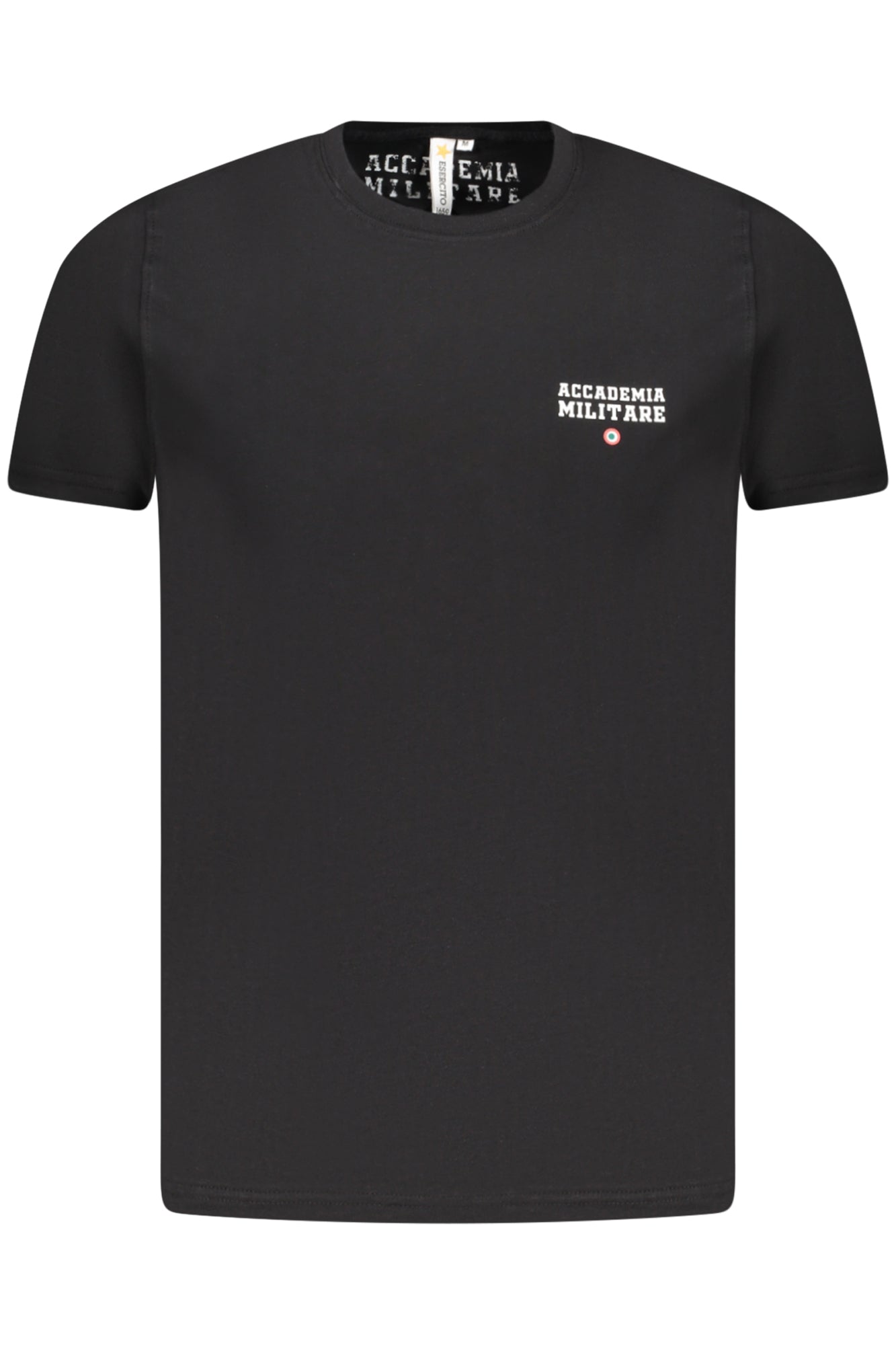 S5S638-5586_NE002 – Herren Schwarz T-Shirt mit Rundhals & Logo-Druck – Militärakademie – Größe: S, M, L, XL, 2XL, 3XL – Farbe: Nero