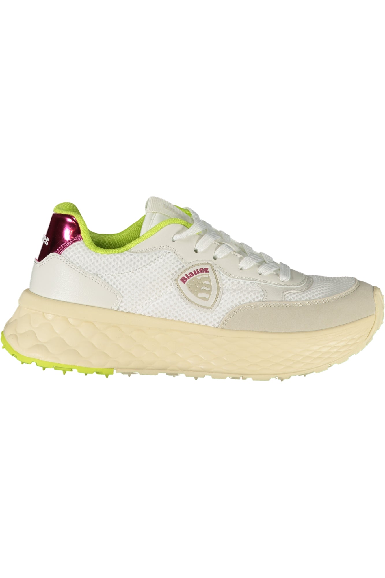 S5LYNN01MEL_BINEOFUX – Damen Sportschuh–Weiß mit Grün/Fuchsia Details & herausnehmbarer Sohle – Größe: 36, 37, 38, 39, 40, 41 – Farbe: Bianco