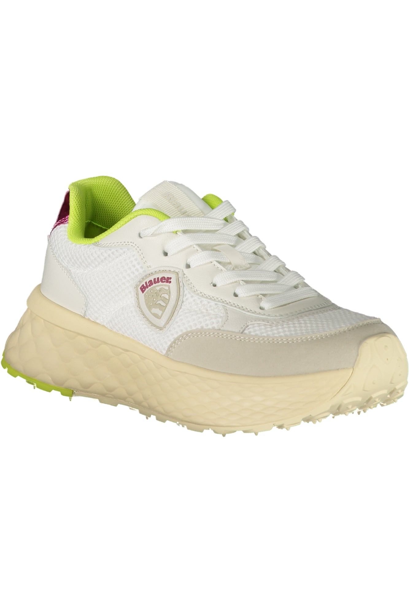 S5LYNN01MEL_BINEOFUX – Damen Sportschuh–Weiß mit Grün/Fuchsia Details & herausnehmbarer Sohle – Größe: 36, 37, 38, 39, 40, 41 – Farbe: Bianco