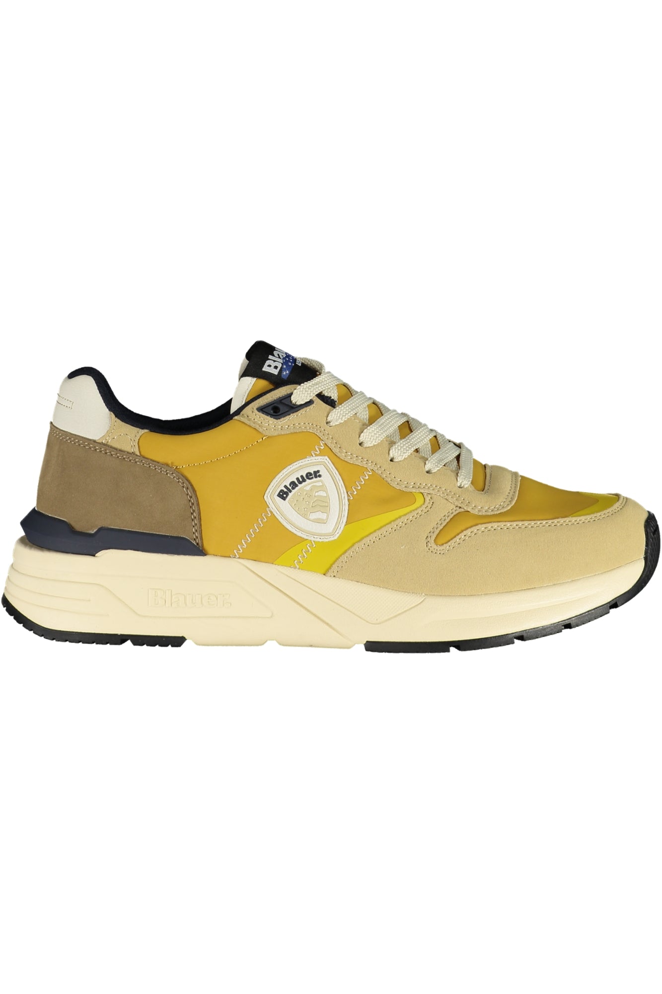 S5RAY01NYN_BEBEIYEL – Bequemer Herrensportschuh in Beige mit senfgelben Details – Größe: 40, 41, 42, 43, 44, 45, 46 – Farbe: Beige