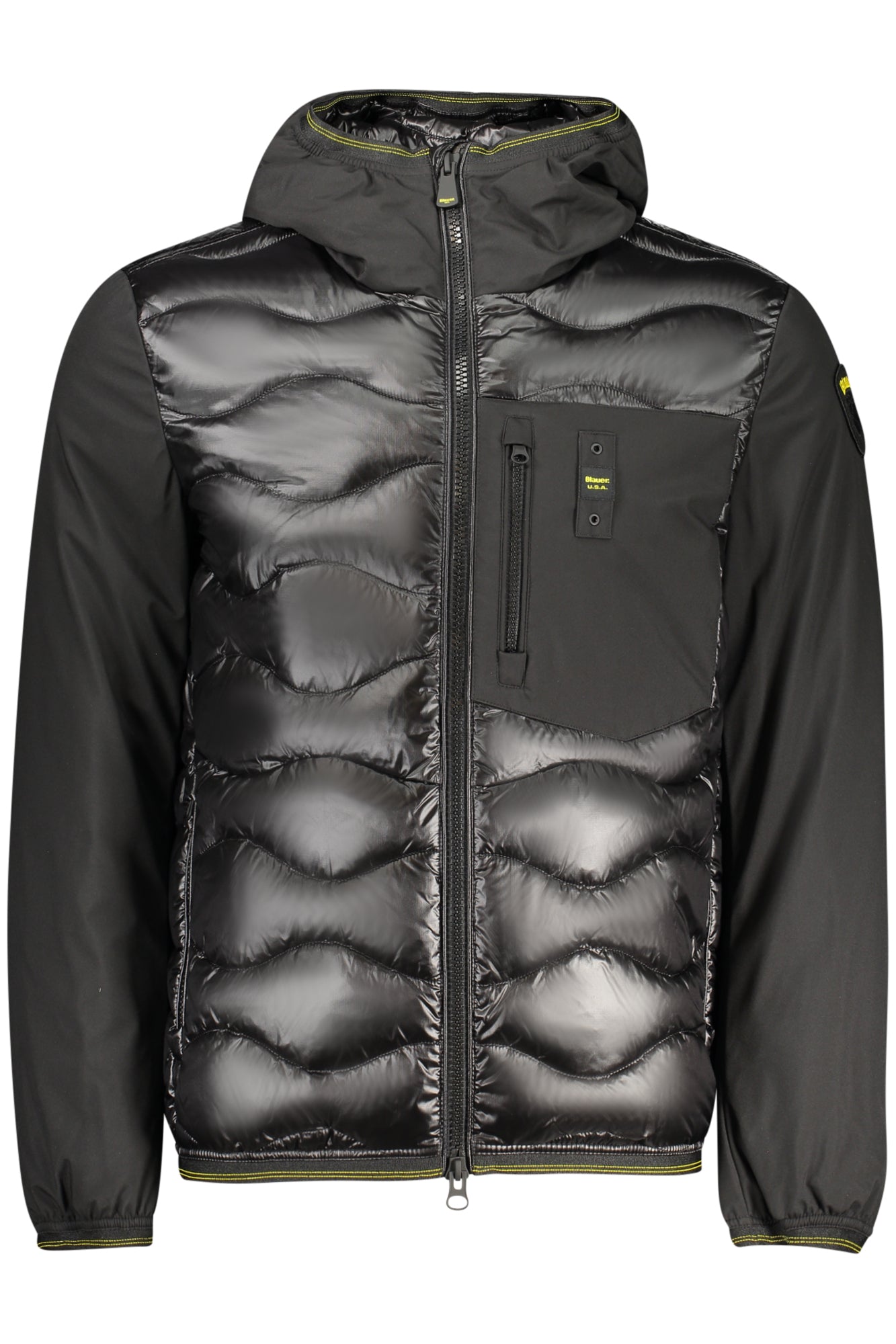 25WBLUC08078006355_NE999 – Schwarze Herrenjacke mit Kapuze und Taschen - Stilvoll und Praktisch – Größe: S, M, L, XL, 2XL – Farbe: Nero