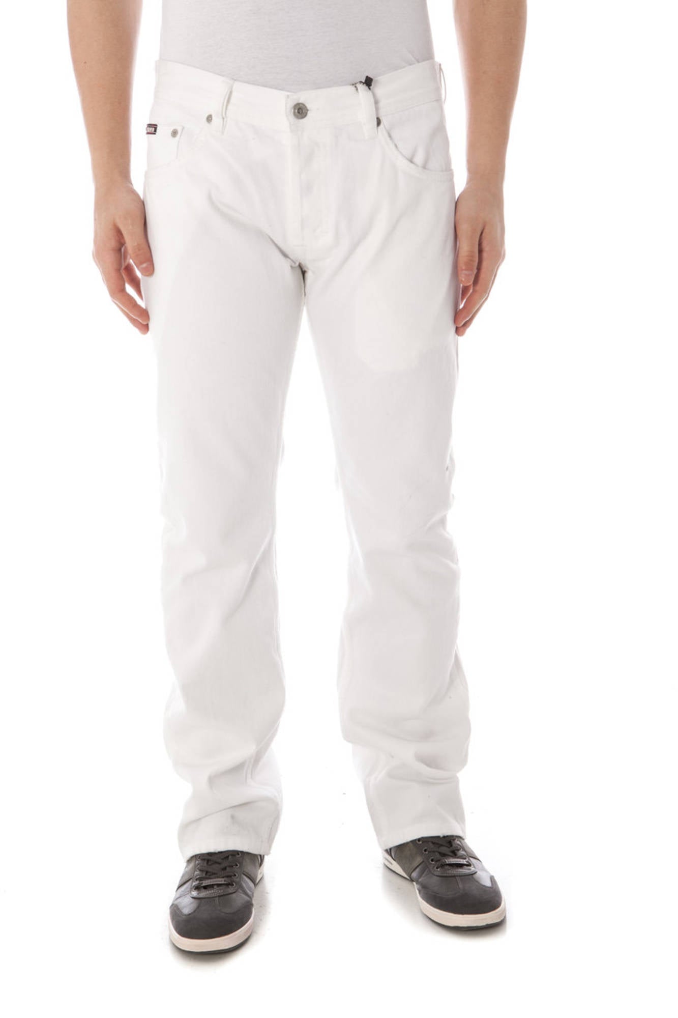 6881-M_BIANCO_C00262 – Weiße Herrenhose mit 5 Taschen und Knöpfen - Stilvoll & Lässig – Größe: 28 – Farbe: Bianco