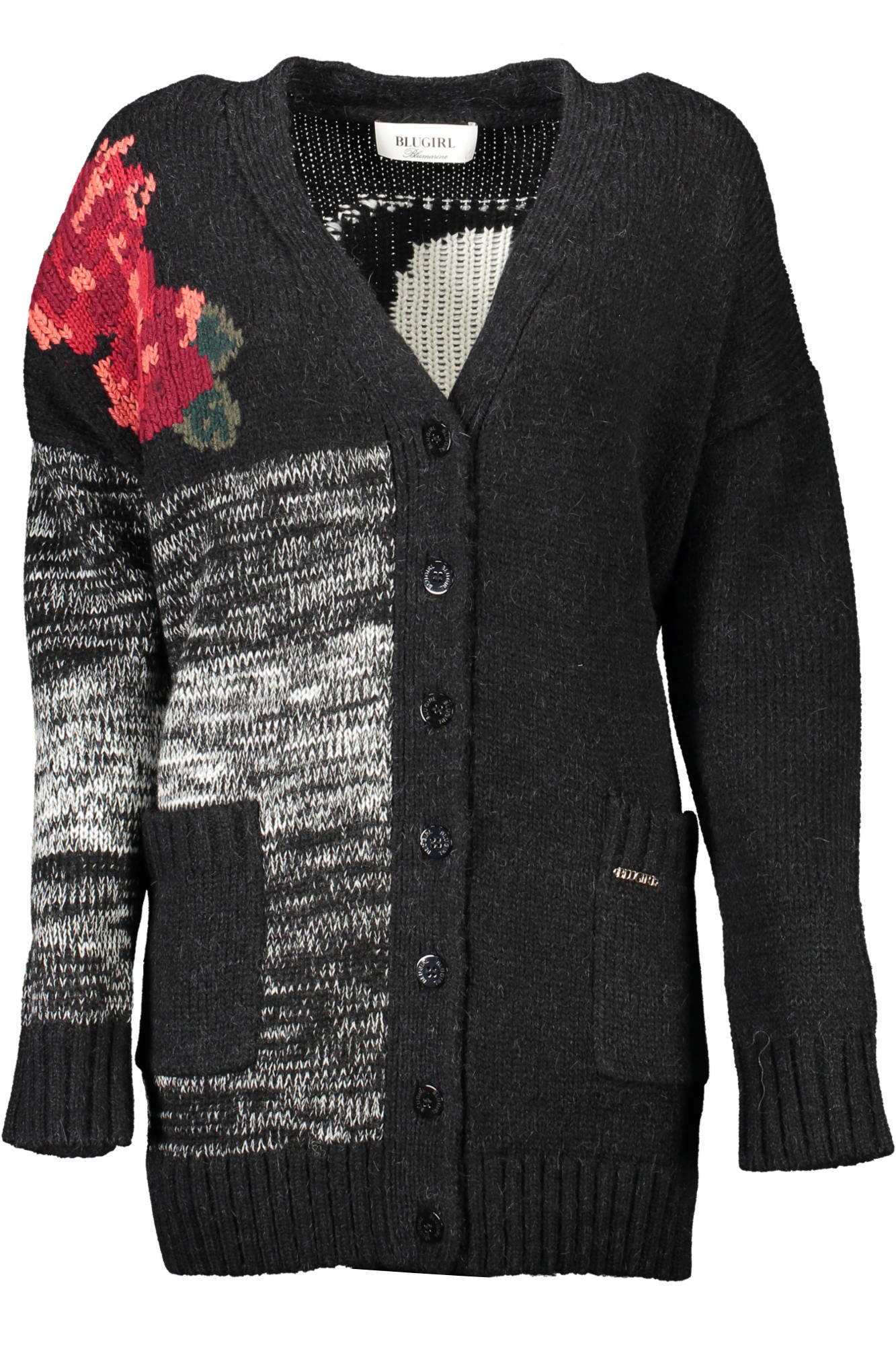 RH1161-MAB02_NERO_B3967 – Eleganter Damen-Cardigan Schwarz mit Kontrastdetails und V-Ausschnitt – Größe: XS, S, M, L, XL – Farbe: Nero