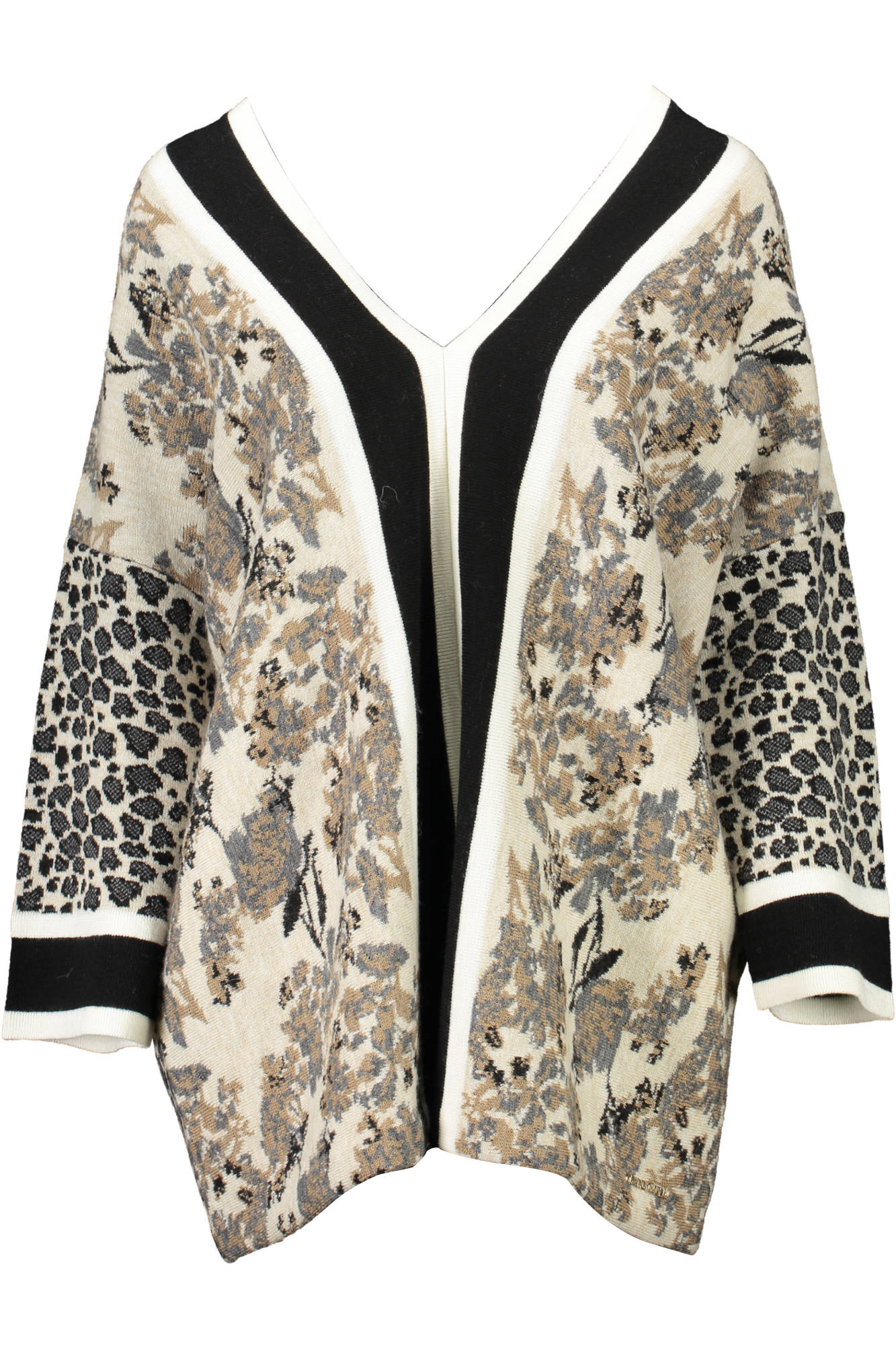 RH1129-MA699_BEIGE_B3996 – Beiger Damenpullover mit V-Ausschnitt und kontrastierenden Details – Größe: XS, L, XL – Farbe: Beige