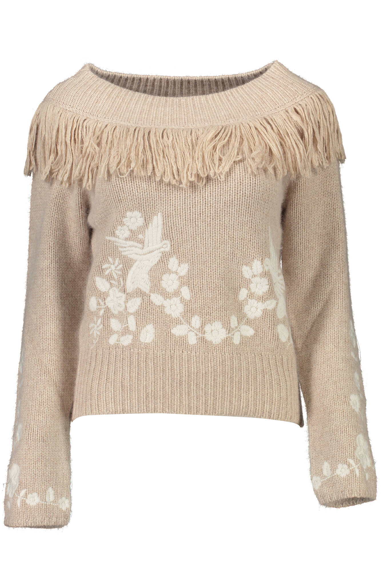 RH1078-MA87L_BEIGE_31308 – Eleganter Damenpullover in Beige mit Rollkragen und Stickerei – Größe: XS, S, M, L, XL – Farbe: Beige