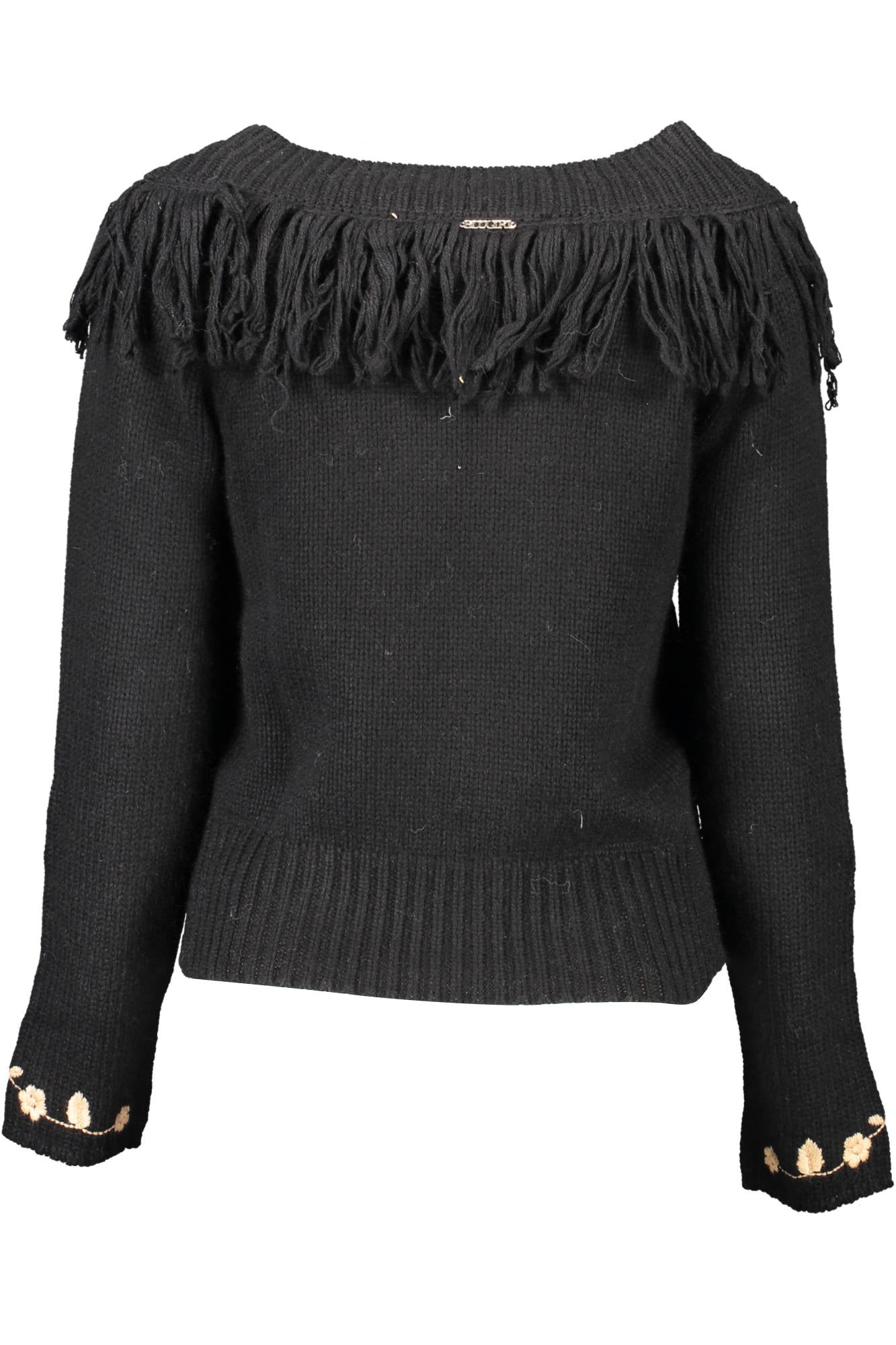 RH1078-MA87L_NERO_22222 – Eleganter Damenpullover in Schwarz mit Rollkragen und Stickereien – Größe: XS, S, M, L, XL – Farbe: Nero