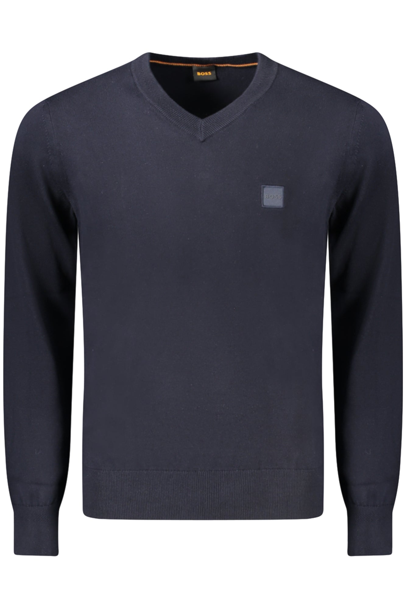 50534120KANOVANOV_BL404 – Eleganter blauer Herrenpullover mit V-Ausschnitt und Logo-Applikation – Größe: S, M, L, XL, 2XL, 3XL – Farbe: Blu