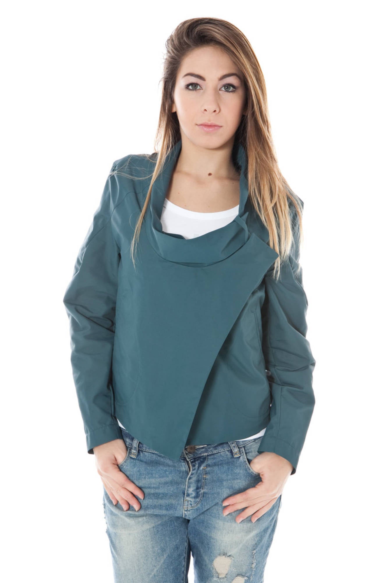 08555508_VERDE_308 – Damen Sportjacke Grün mit Druckknöpfen - Langarm, Stilvoll & Praktisch – Größe: 38, 40, 42 – Farbe: Verde