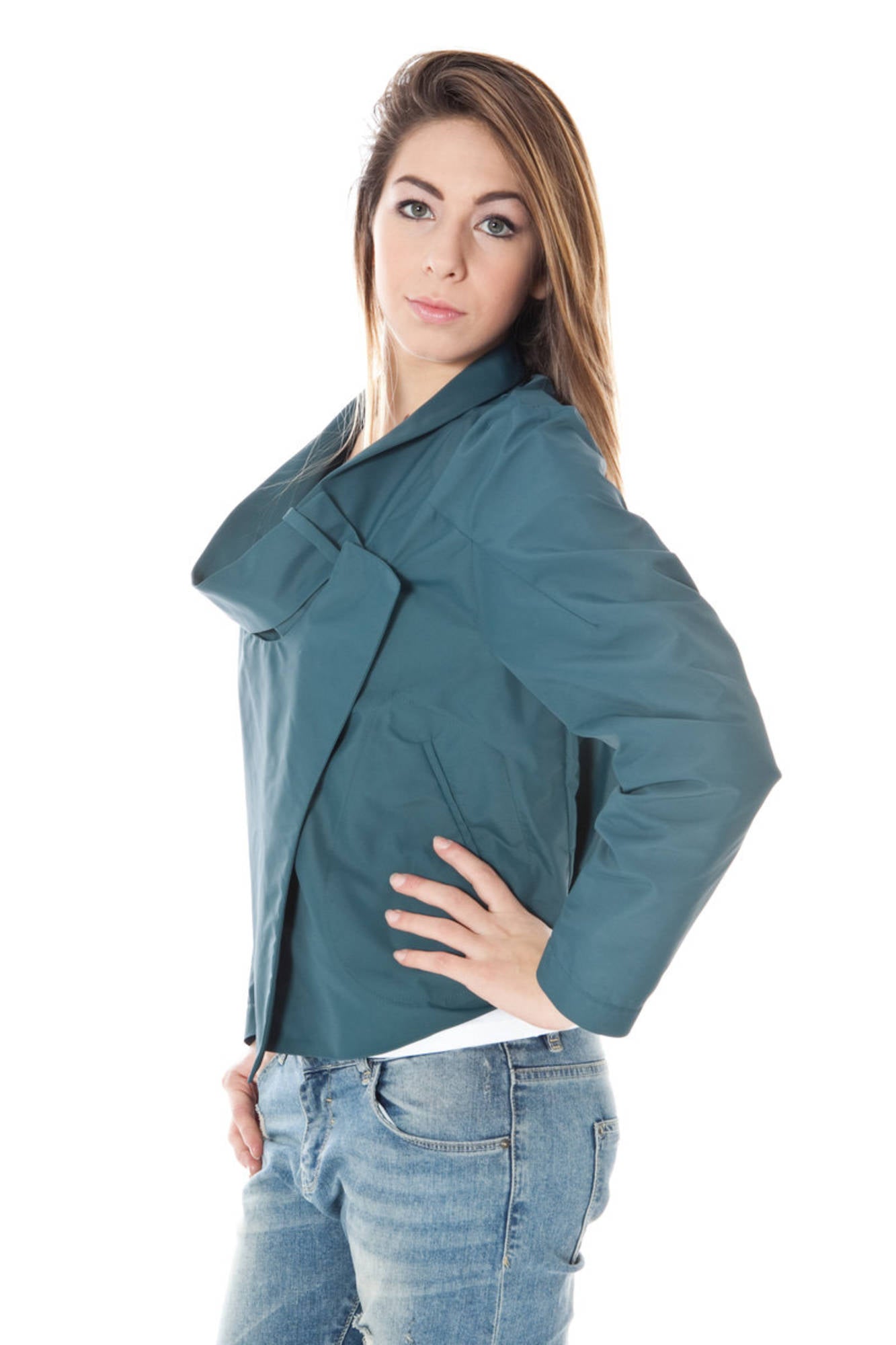 08555508_VERDE_308 – Damen Sportjacke Grün mit Druckknöpfen - Langarm, Stilvoll & Praktisch – Größe: 38, 40, 42 – Farbe: Verde