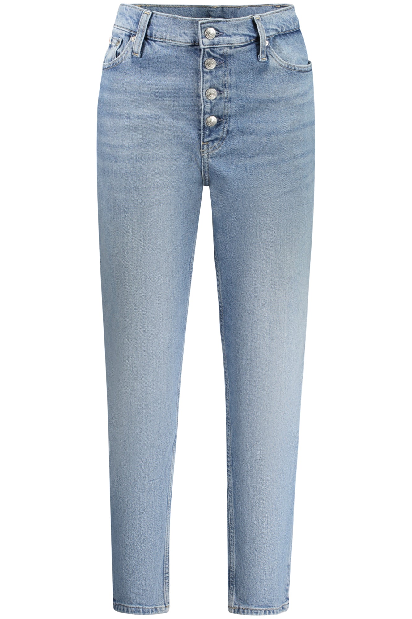 J20J225148_AZ1AA – Damen Mom-Jeans in Blau mit Used-Look und Logo-Akzenten – Größe: 25L28, 26L28, 27L28, 28L28, 29L28, 30L28, 31L28 – Farbe: Azzurro