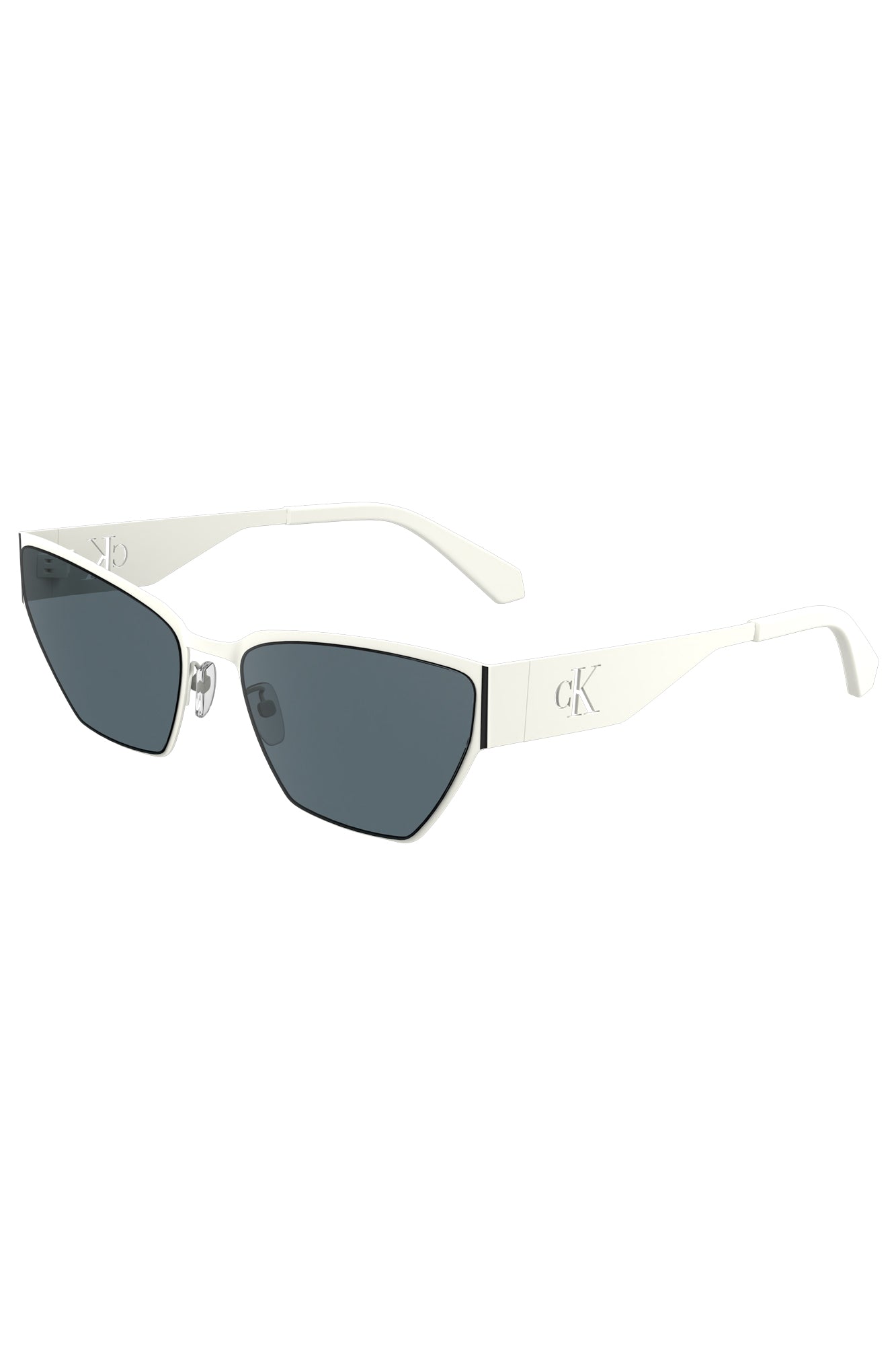 CKJ24207S_BI100 – Elegante Damen-Sonnenbrille: Weißes Cat-Eye-Design mit Metallgestell – Größe: UNI – Farbe: Bianco