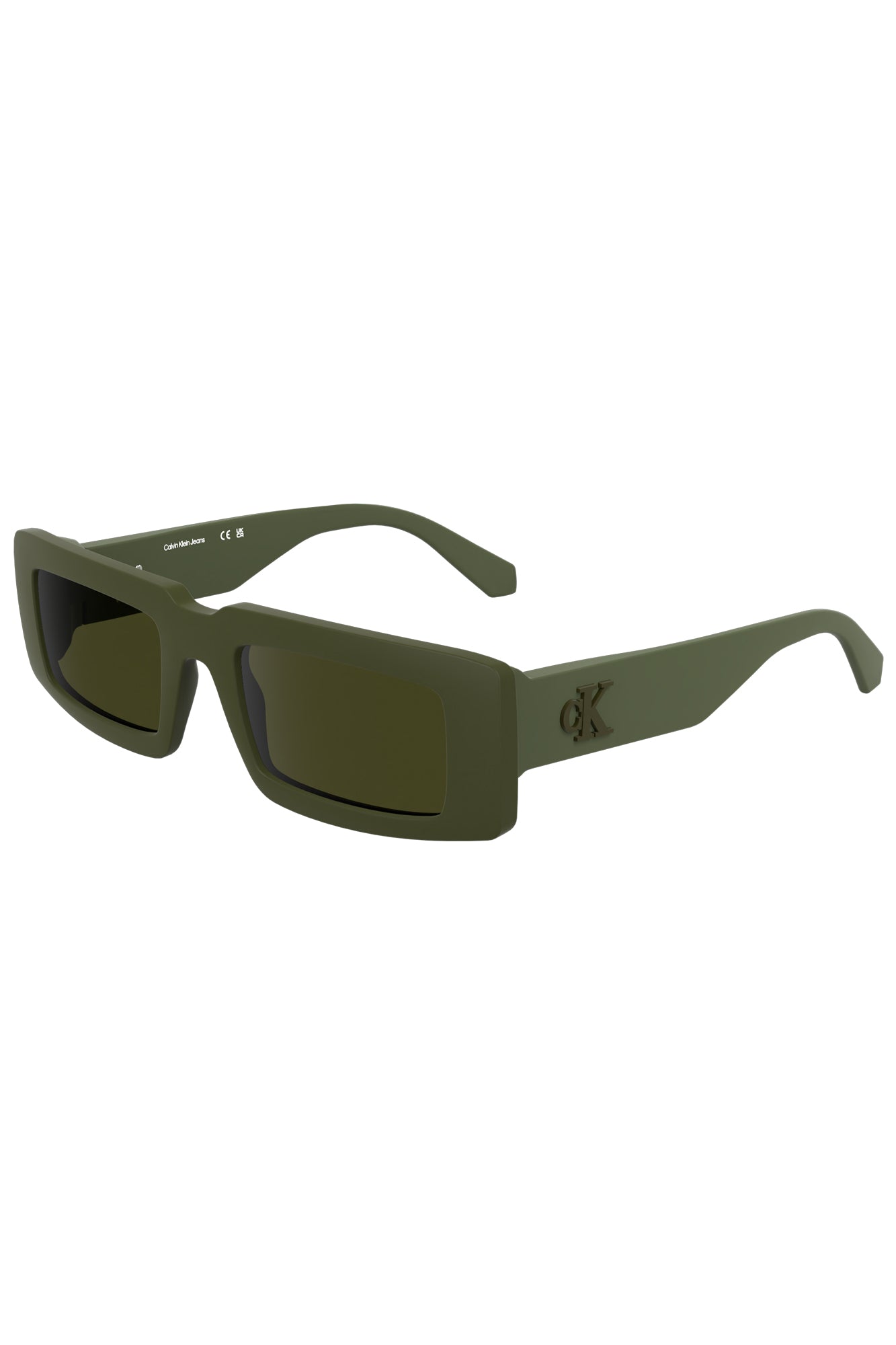 CKJ25608S_VE309 – Rechteckige Damensonnenbrille in Grün mit Bio-Rahmen und Logo – Größe: UNI – Farbe: Verde