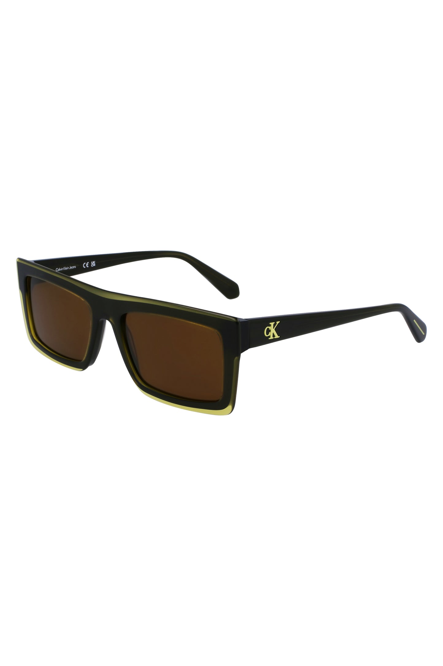 CKJ23657S_GI745 – Stylische Herren-Sonnenbrille: Gelb, rechteckig, braunes Glas 55 mm – Größe: UNI – Farbe: Giallo