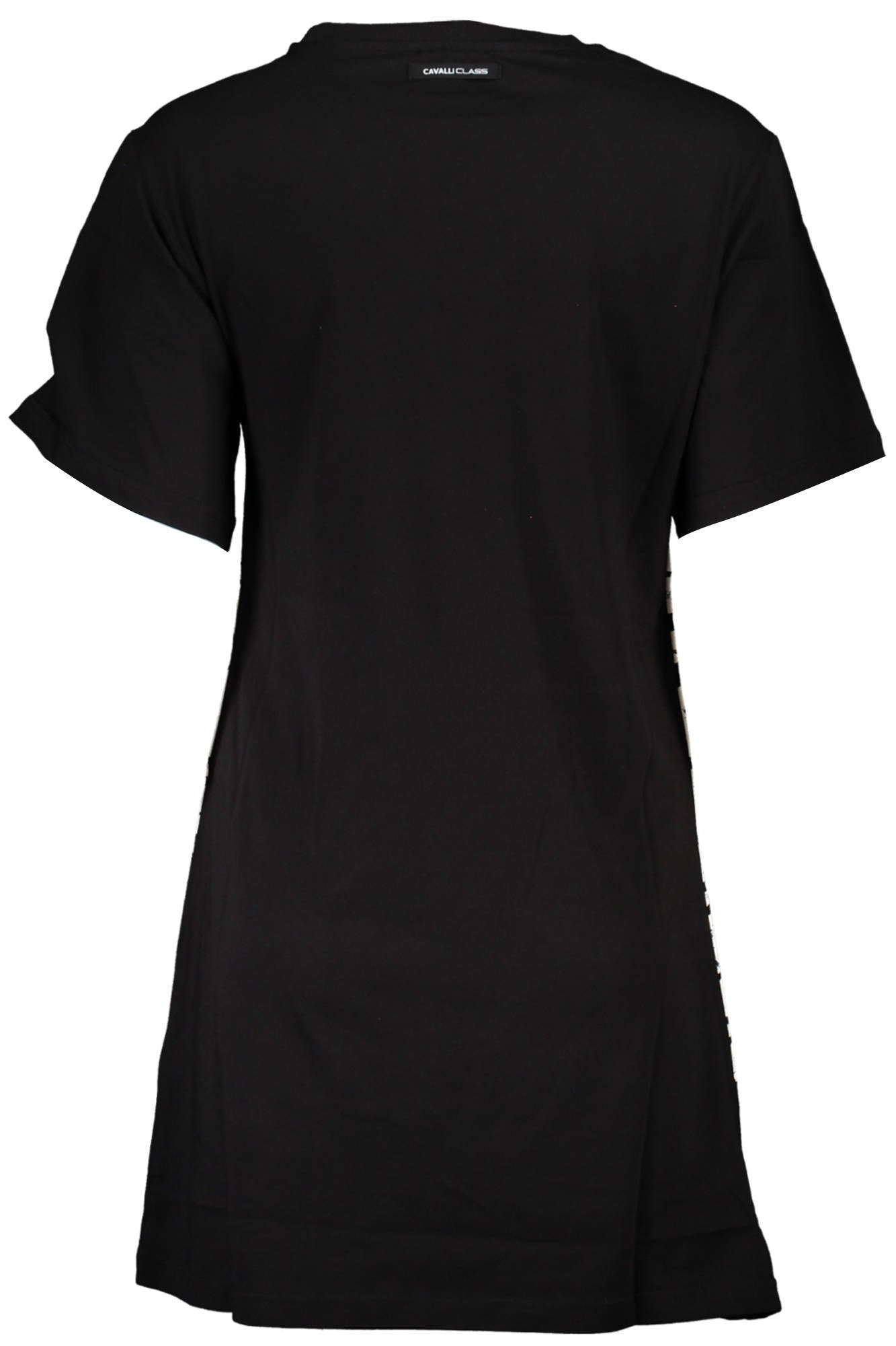 QXT10B-JD060_NERO_05051 – Elegantes Schwarzes Damenkleid mit Rundhals und Druckdesign – Größe: XS, S, M, L – Farbe: Nero