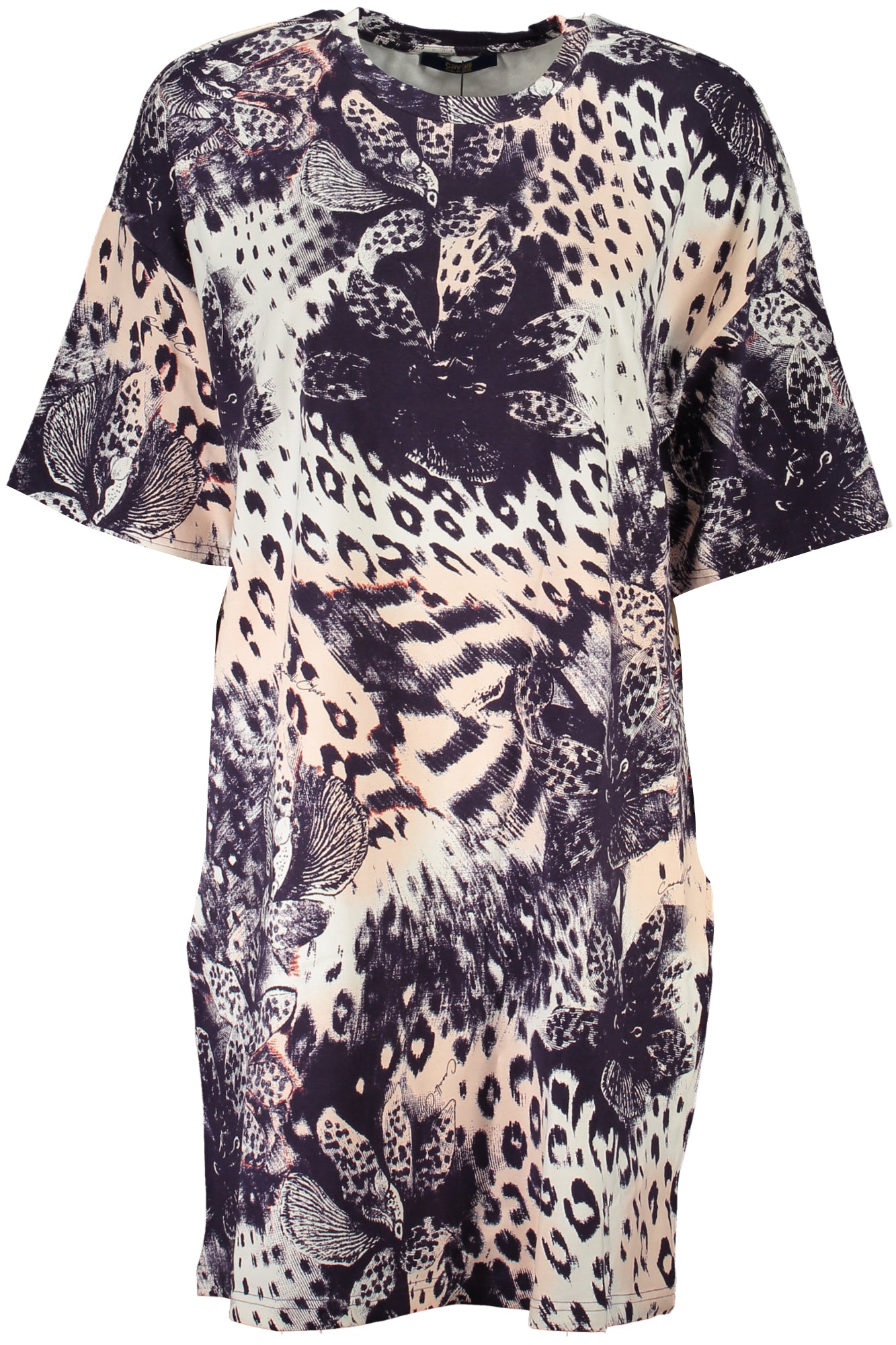 RXT62E3PH70_RS02500 – Rosa Damenkleid mit Muster – Kurzes Design, Rundhals, Kurze Ärmel – Größe: M, 2XL, S, L – Farbe: Rosa