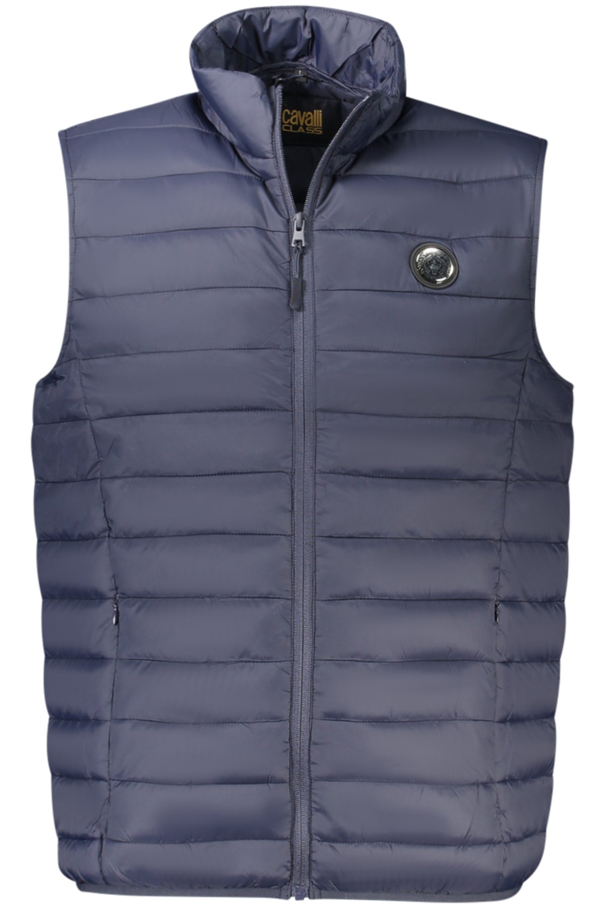 TXT40USB049_BL04926 – Herrenärmellose blaue Jacke mit Taschen und Logo-Aufnäher – Größe: S, M, L, XL, 2XL – Farbe: Blu