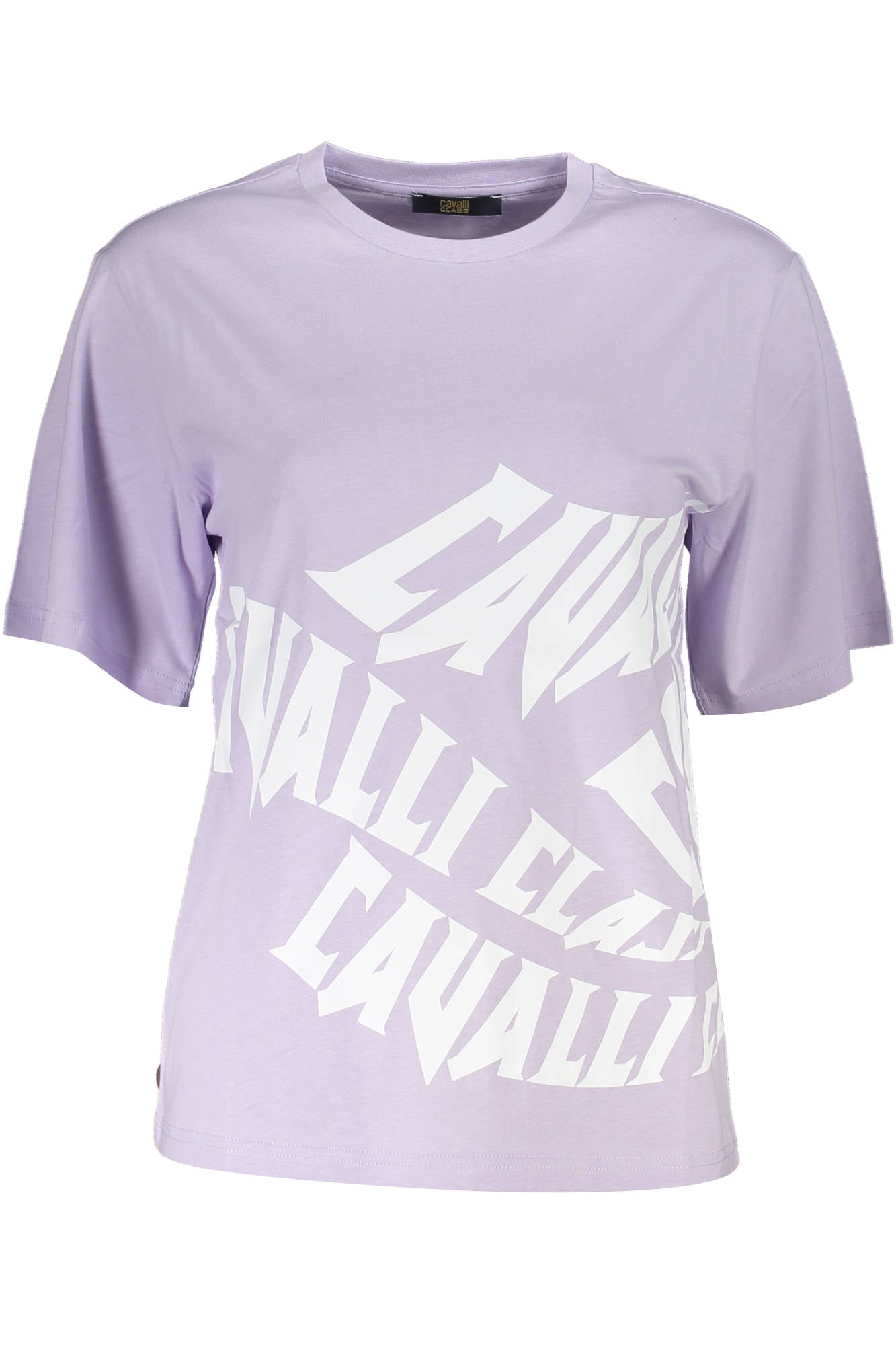 QXT62B-JD060_VIOLA_03001 – Damen Lila Kurzarm-T-Shirt mit Print und Rundhalsausschnitt – Größe: S – Farbe: Viola