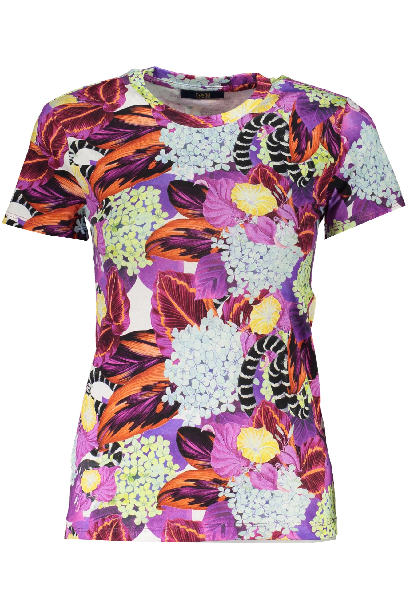RXT62EJFH72_VI09000 – Lila Damen T-Shirt mit Fantasiemuster und weitem Ausschnitt – Größe: XS, M, L, 2XL, XL – Farbe: Viola