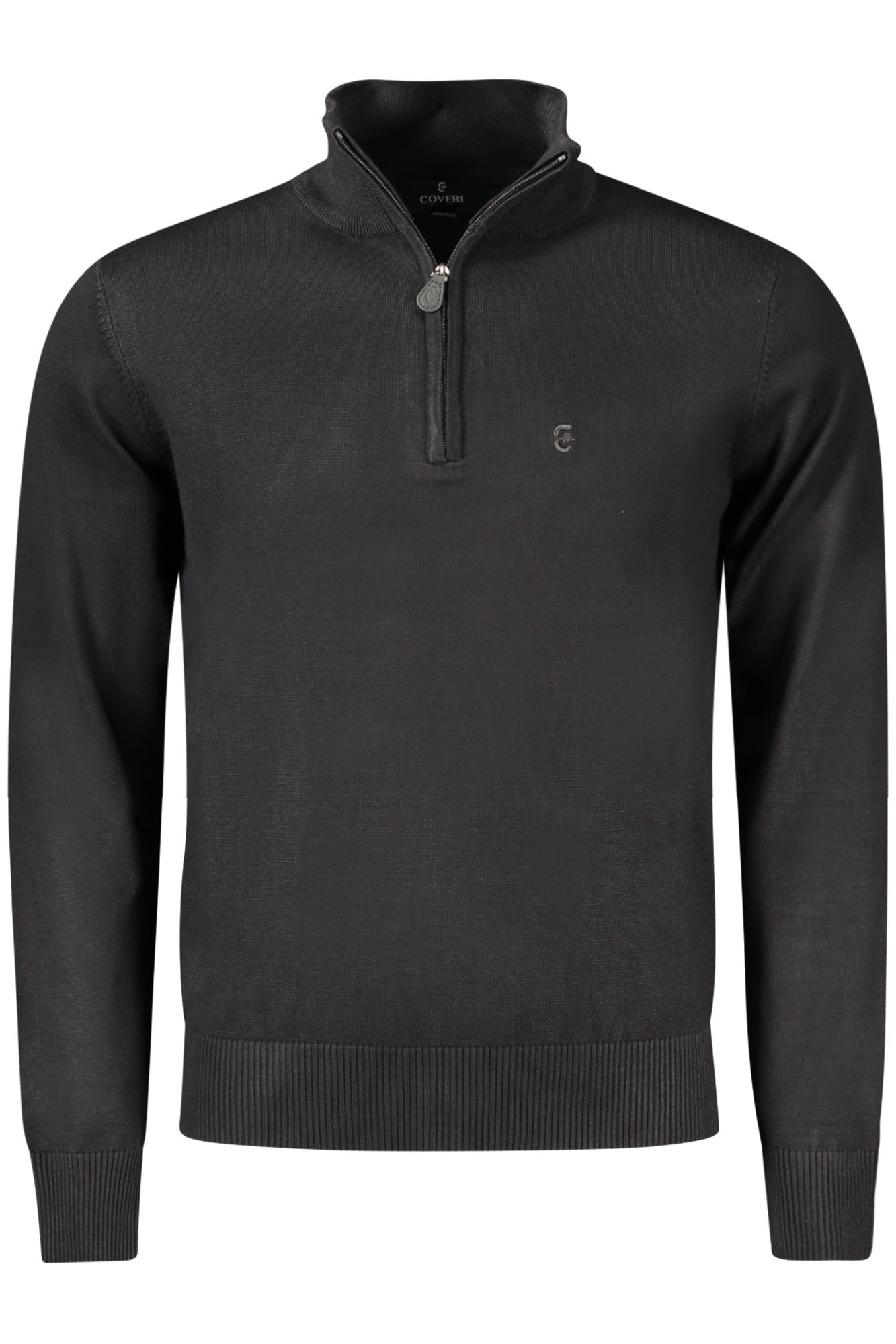 TR1722_NENERO – Moderner Herrenpullover in Schwarz mit Stickerei und Halb-Reißverschluss – Größe: L, XL, 2XL, 3XL, M – Farbe: Nero