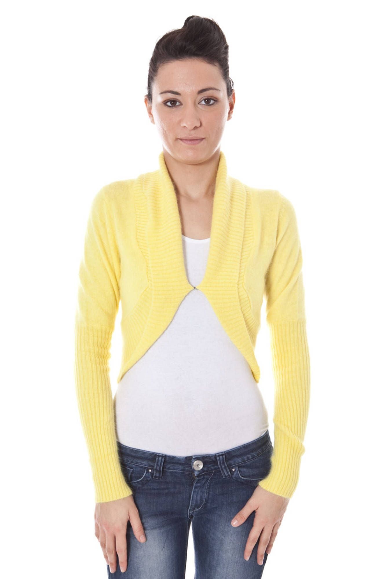 B9T5334_GIALLO_7C1 – Damen Bolero mit langen Ärmeln in Gelb - Elegantes Schultertuch – Größe: S, M, L, XL – Farbe: Giallo