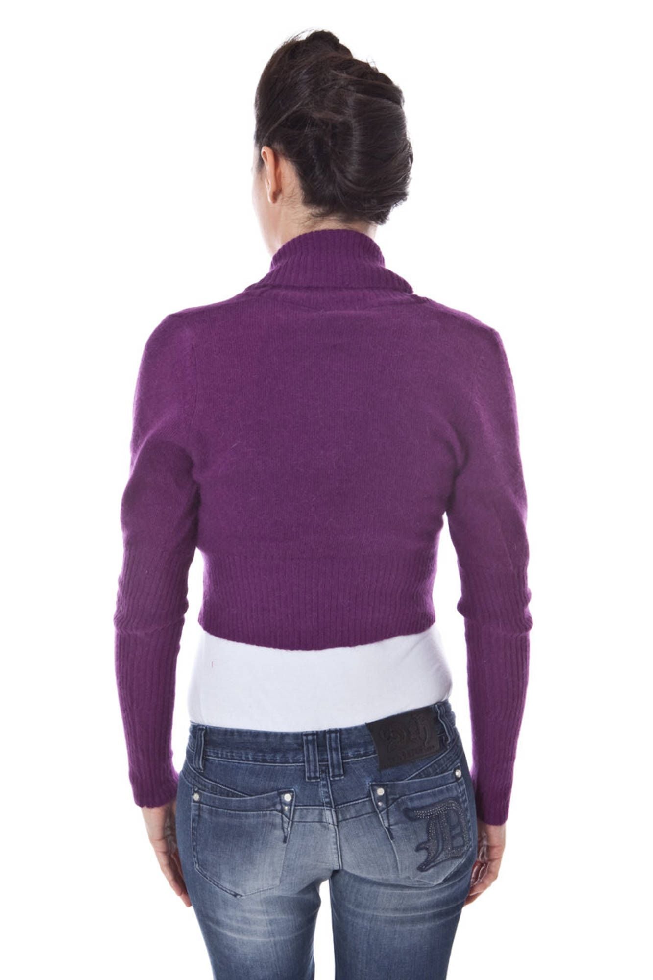 B9T5334_VIOLA_339 – Eleganter Damen-Bolero in Violett mit Knopf und Langarm-Design – Größe: M, L, XL – Farbe: Viola