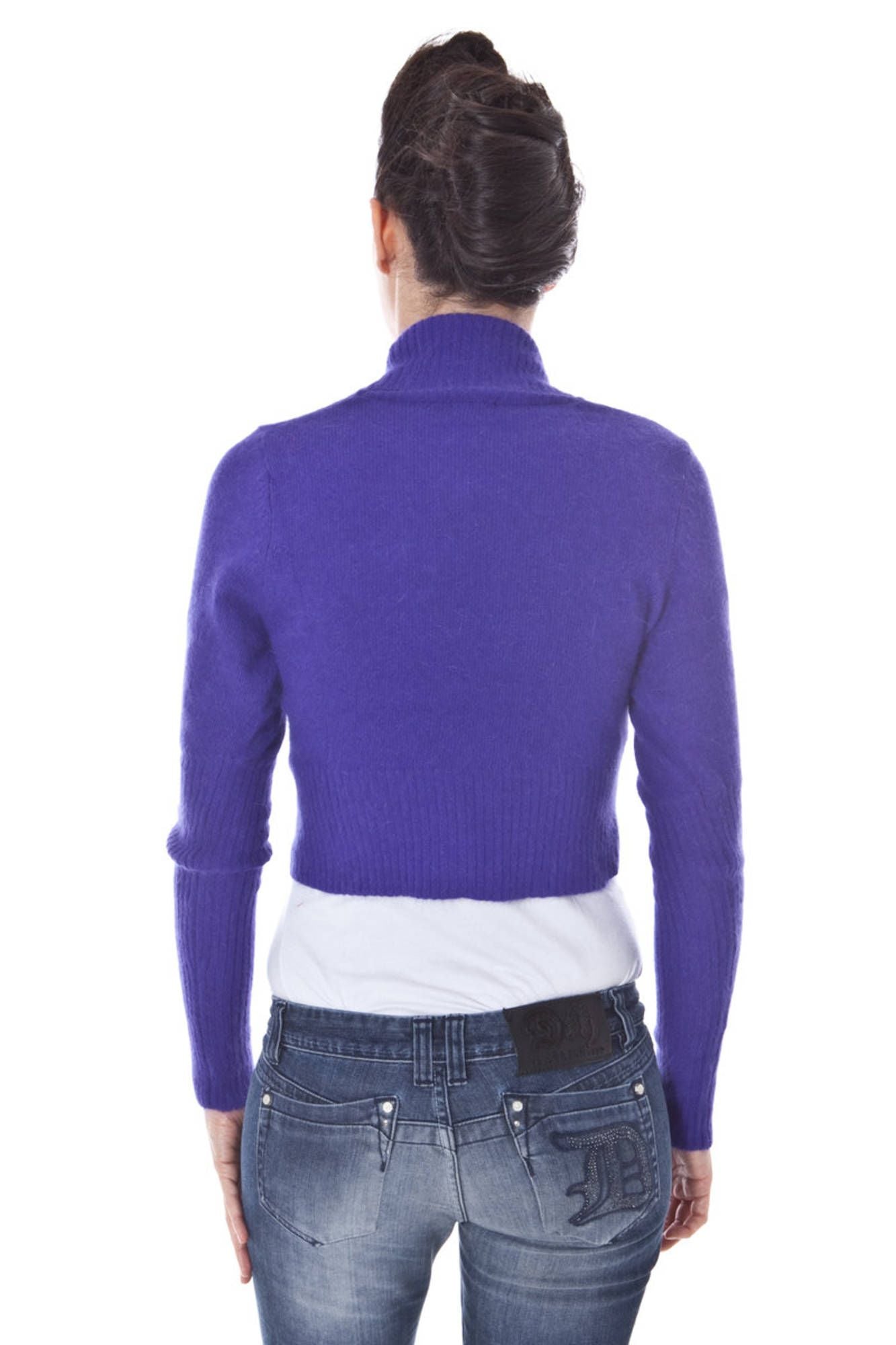 B9T5334_VIOLA_6V6 – Lila Damen Shrug mit langen Ärmeln und Knopf – Stilvoll und Elegant – Größe: S, M, L, XL – Farbe: Viola
