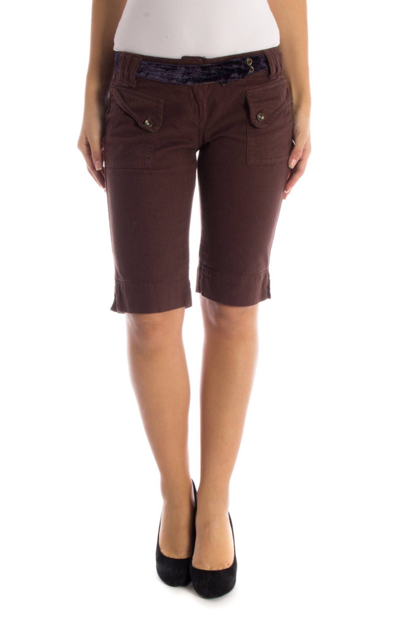 29W3432_MARRONE_C90214 – Damen Bermuda-Shorts in Braun mit Gürtel und 4 Taschen – Größe: 27 – Farbe: Marrone