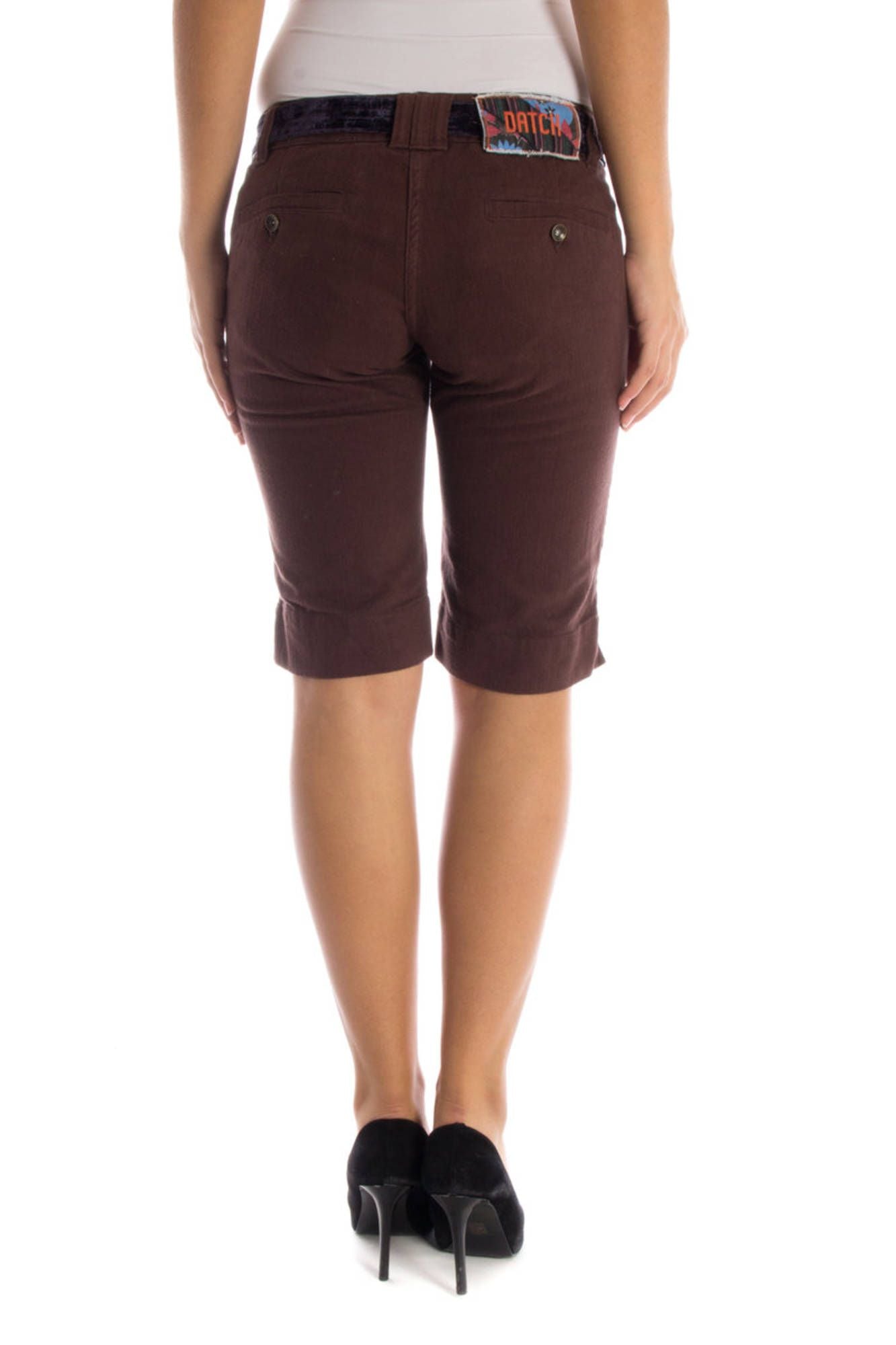 29W3432_MARRONE_C90214 – Damen Bermuda-Shorts in Braun mit Gürtel und 4 Taschen – Größe: 27 – Farbe: Marrone