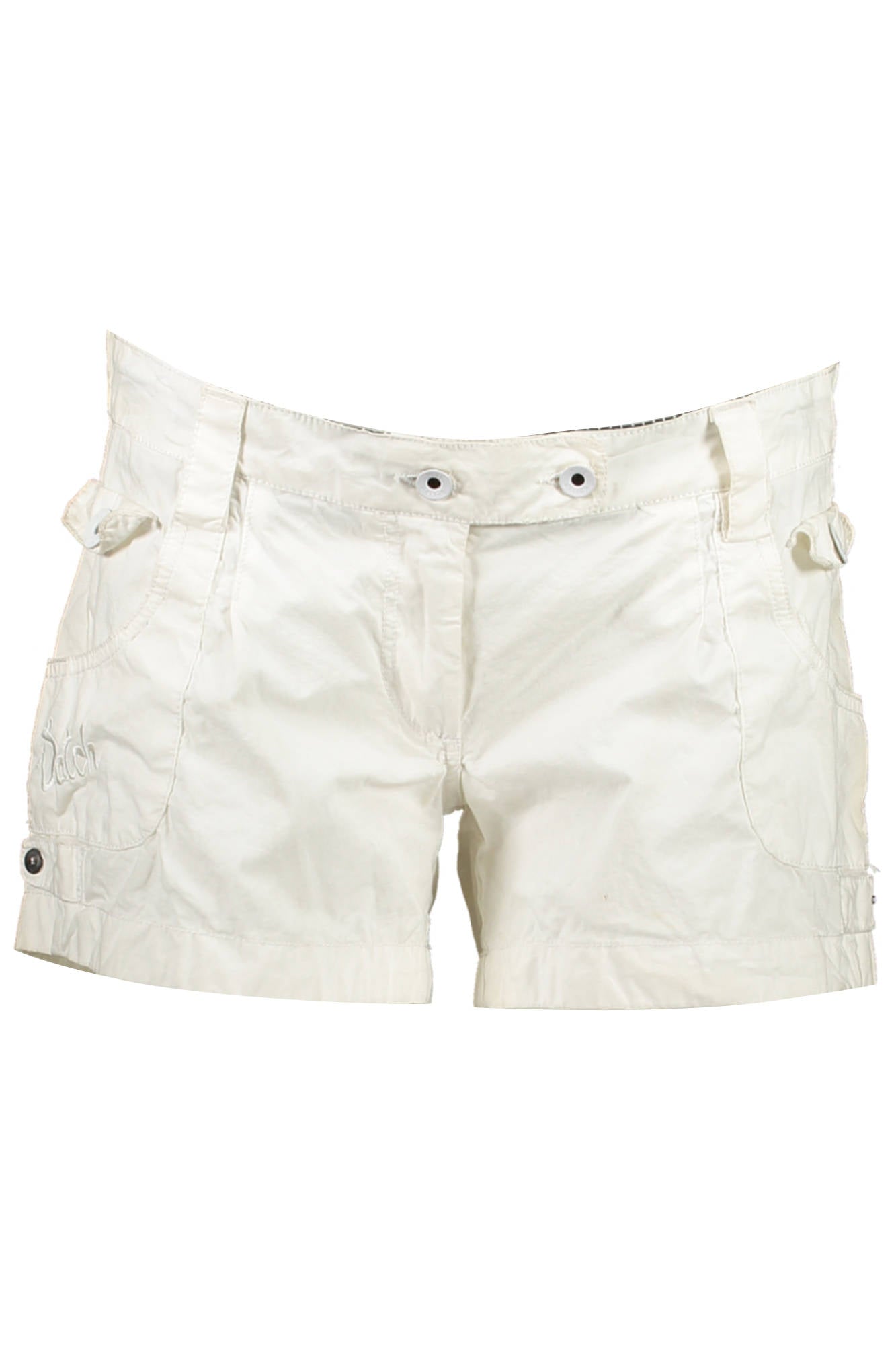 59W3412_BIANCO_101 – Weiße Damen-Shorts mit 4 Taschen und besticktem Logo – Größe: 32 – Farbe: Bianco