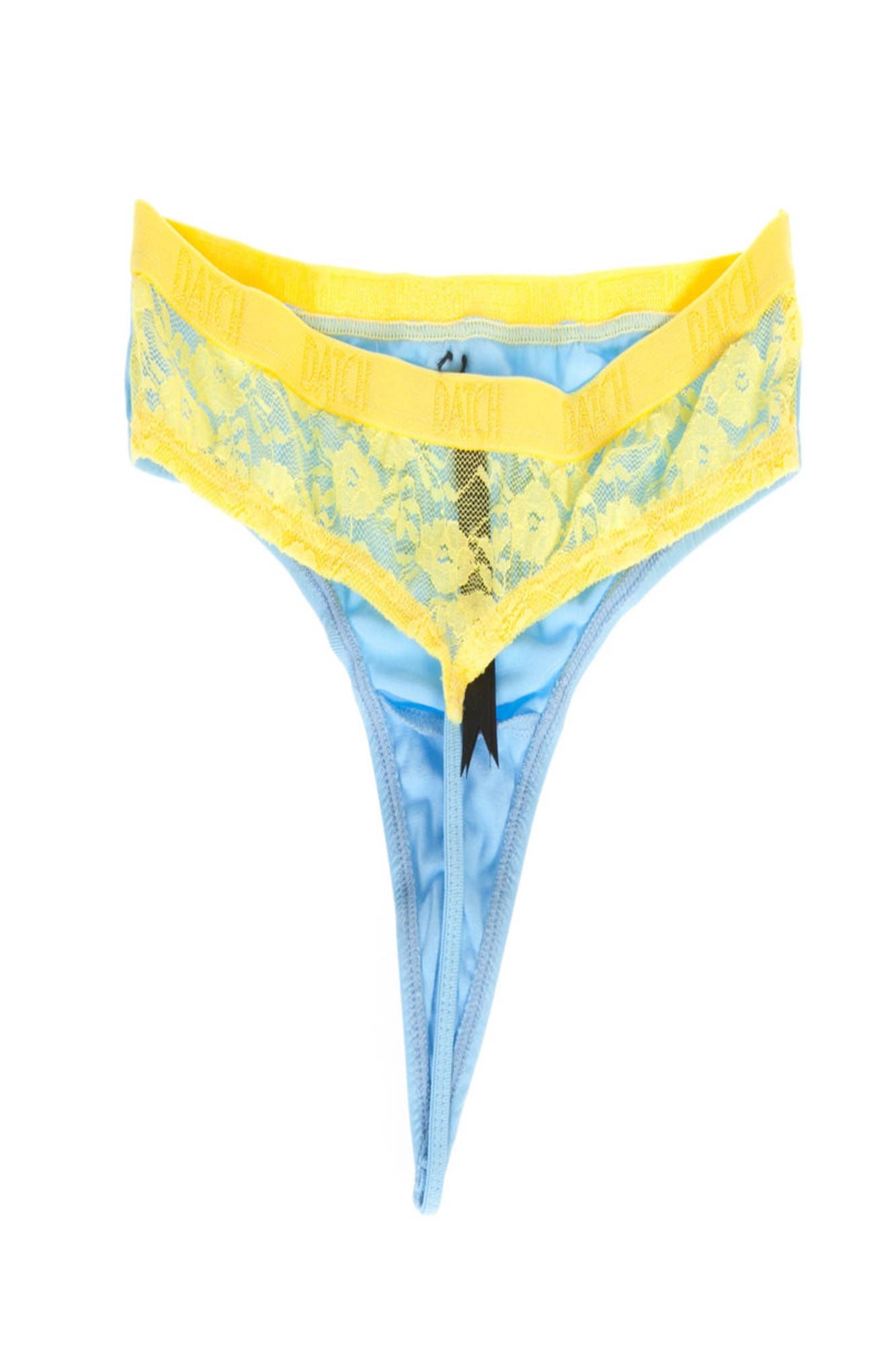 I9U0931_AZZURRO_6Z8 – Azurblauer Damen-String mit Spitze und Kontrastdetails – Elegant & Modern – Größe: S, M, L, XL – Farbe: Azzurro