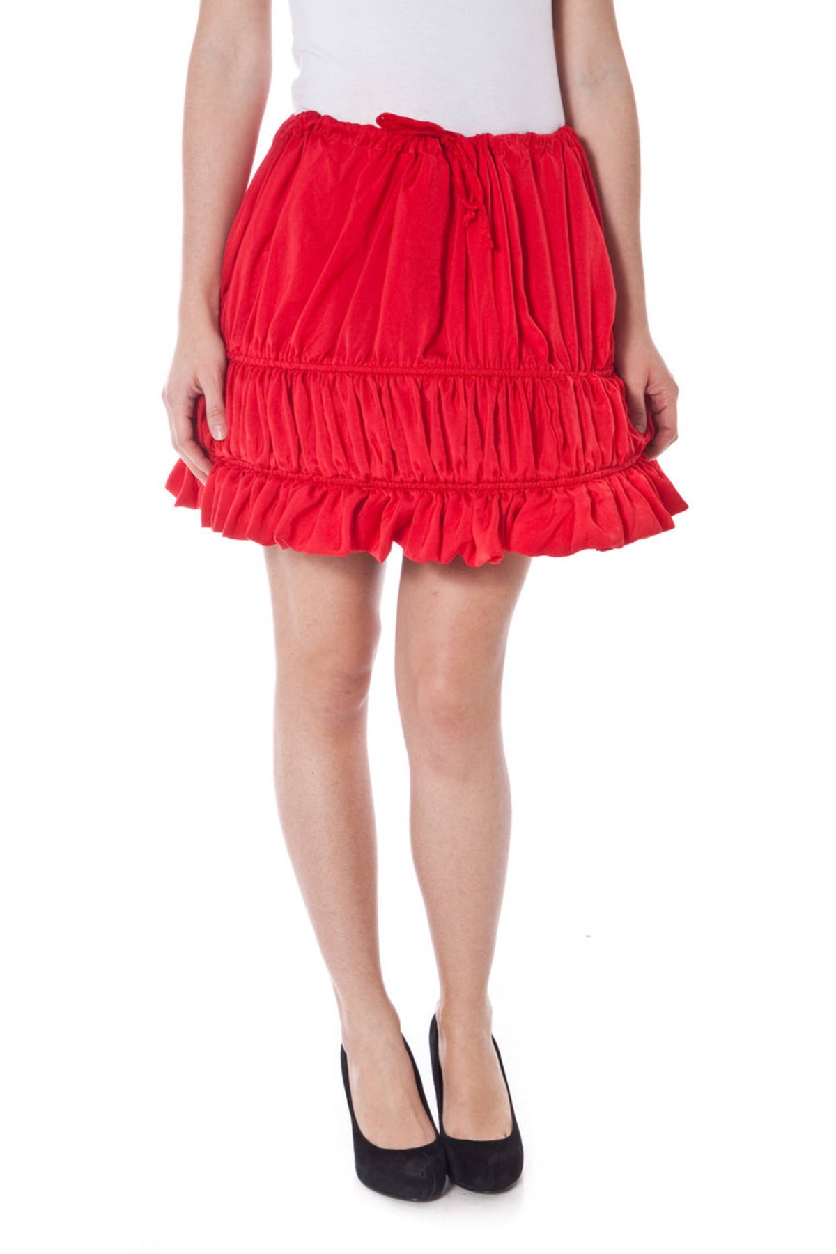 2530_ROSSO_C81079 – Elegantes rotes Damenkleid mit Ballonrock und Taillenkordelzüge – Größe: UNI – Farbe: Rosso