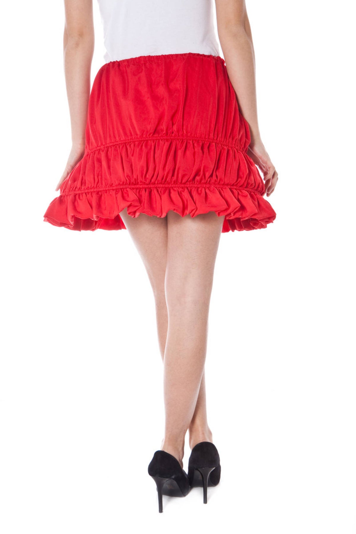 2530_ROSSO_C81079 – Elegantes rotes Damenkleid mit Ballonrock und Taillenkordelzüge – Größe: UNI – Farbe: Rosso