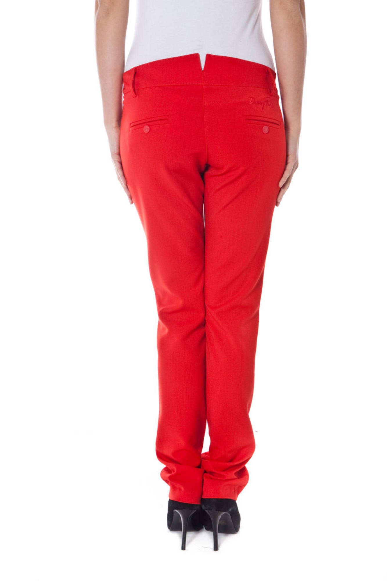 6065_ROSSO_C81079 – Stylische Damenhose in Rot mit Taschen und Reißverschluss – Größe: M – Farbe: Rosso