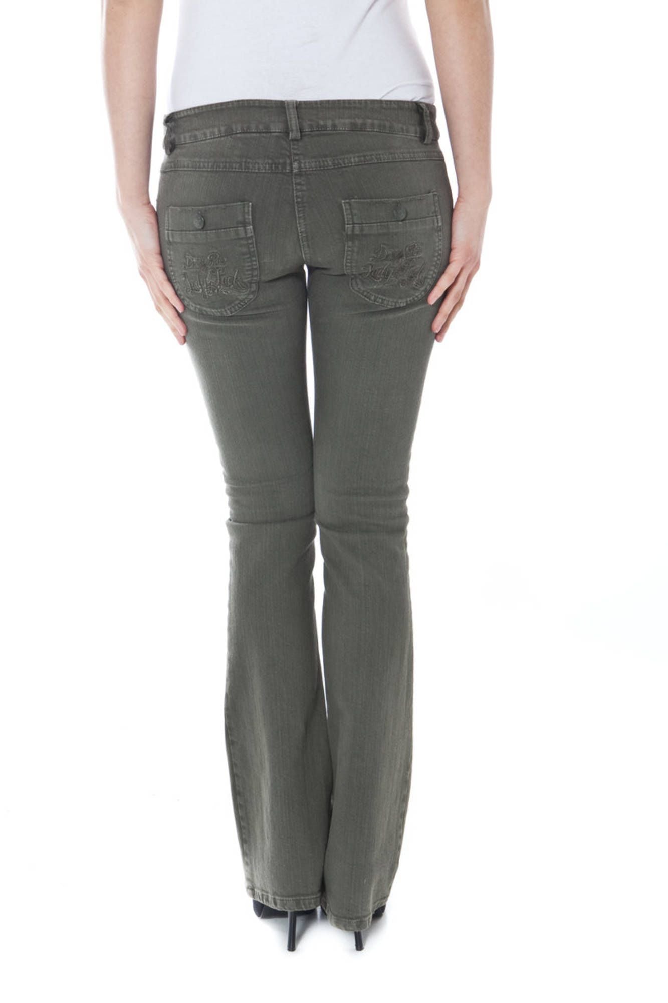 6945_VERDE_MILITARE – Trendige Damenhose Grün | Enge 5-Taschen-Hose mit Logo-Detail – Größe: XS – Farbe: Verde