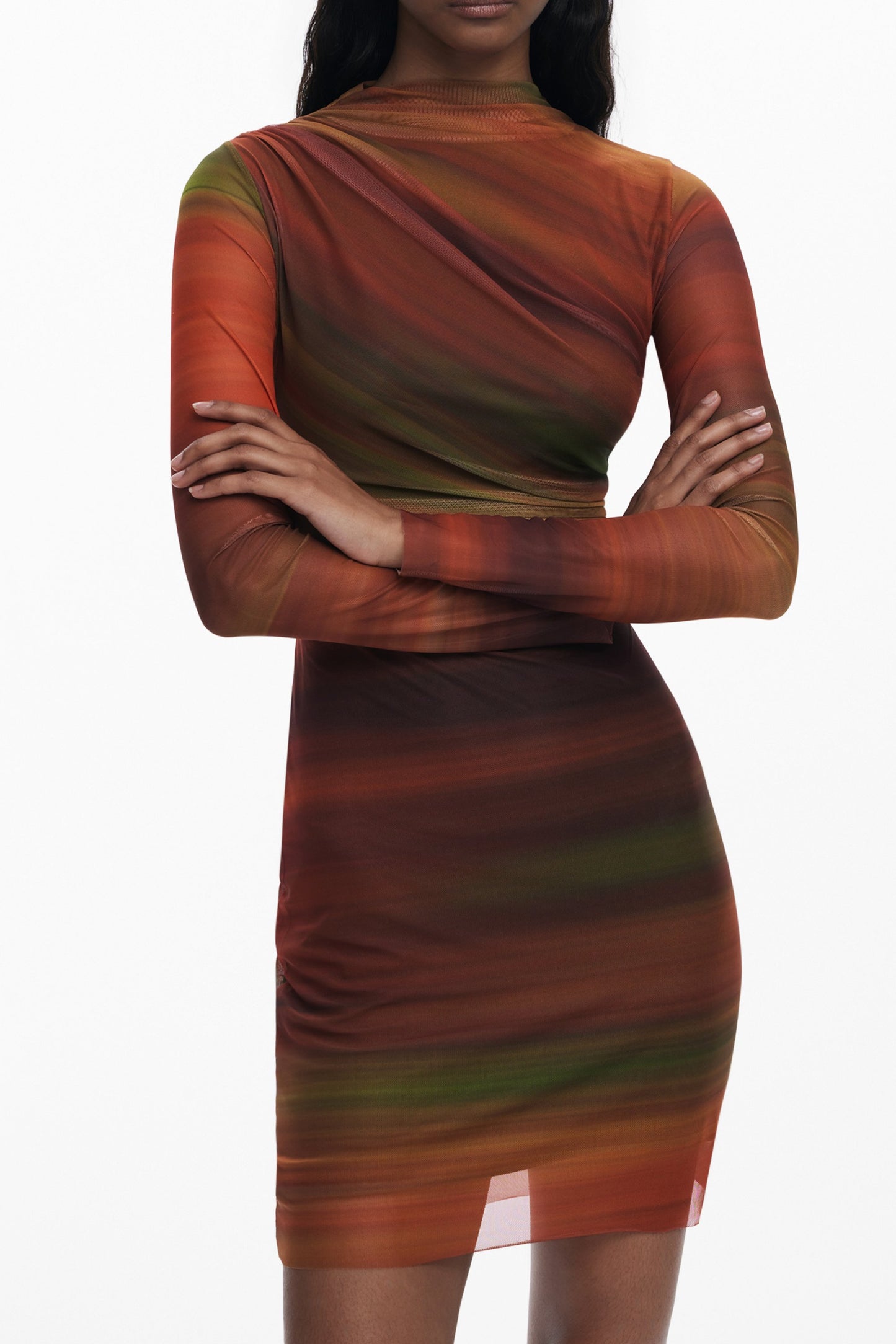 25WWVK21_AR7017 – Kurzes Damenkleid Orange mit Kontrastdetails und Langarm-Design – Größe: XS, S, M, L, XL – Farbe: Arancione