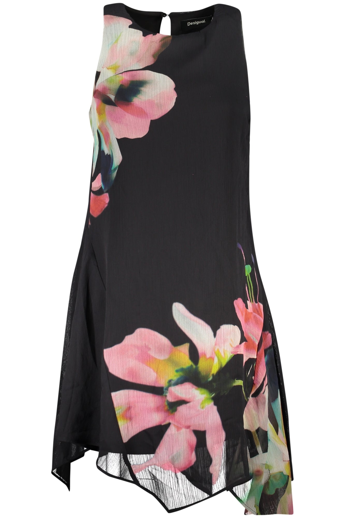 26SWVW46_NE2000 – Stilvolles Damenkleid in Schwarz mit Muster und asymmetrischem Design – Größe: XS, S, M, L, XL – Farbe: Nero