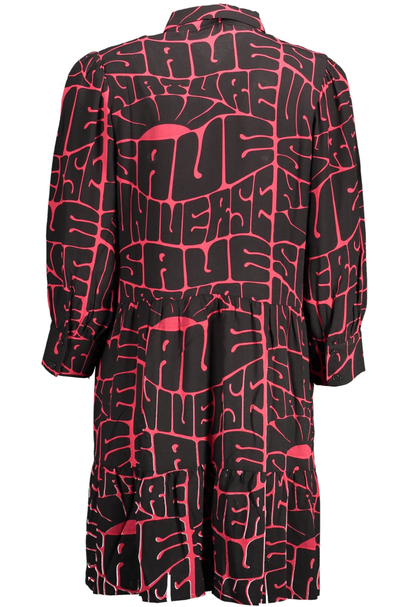 22WWVW20_NERO_3001 – Elegantes Schwarzes Damenkurzkleid mit Italienischem Kragen & Knöpfen – Größe: M – Farbe: Nero