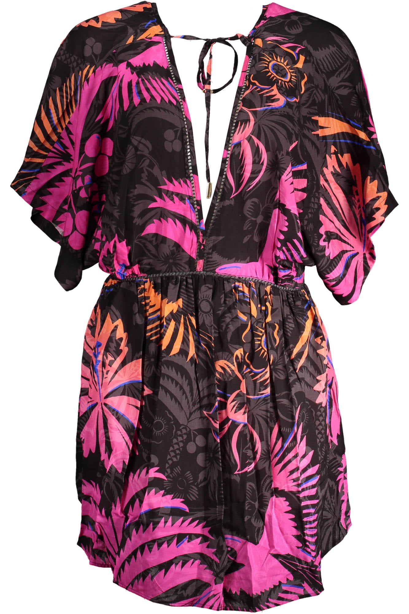 23SWMW18_NERO_2000 – Elegantes Schwarzes Damenkleid: V-Ausschnitt & Rückenfrei, Kontrast-Details – Größe: M, L, XL, 2XL – Farbe: Nero