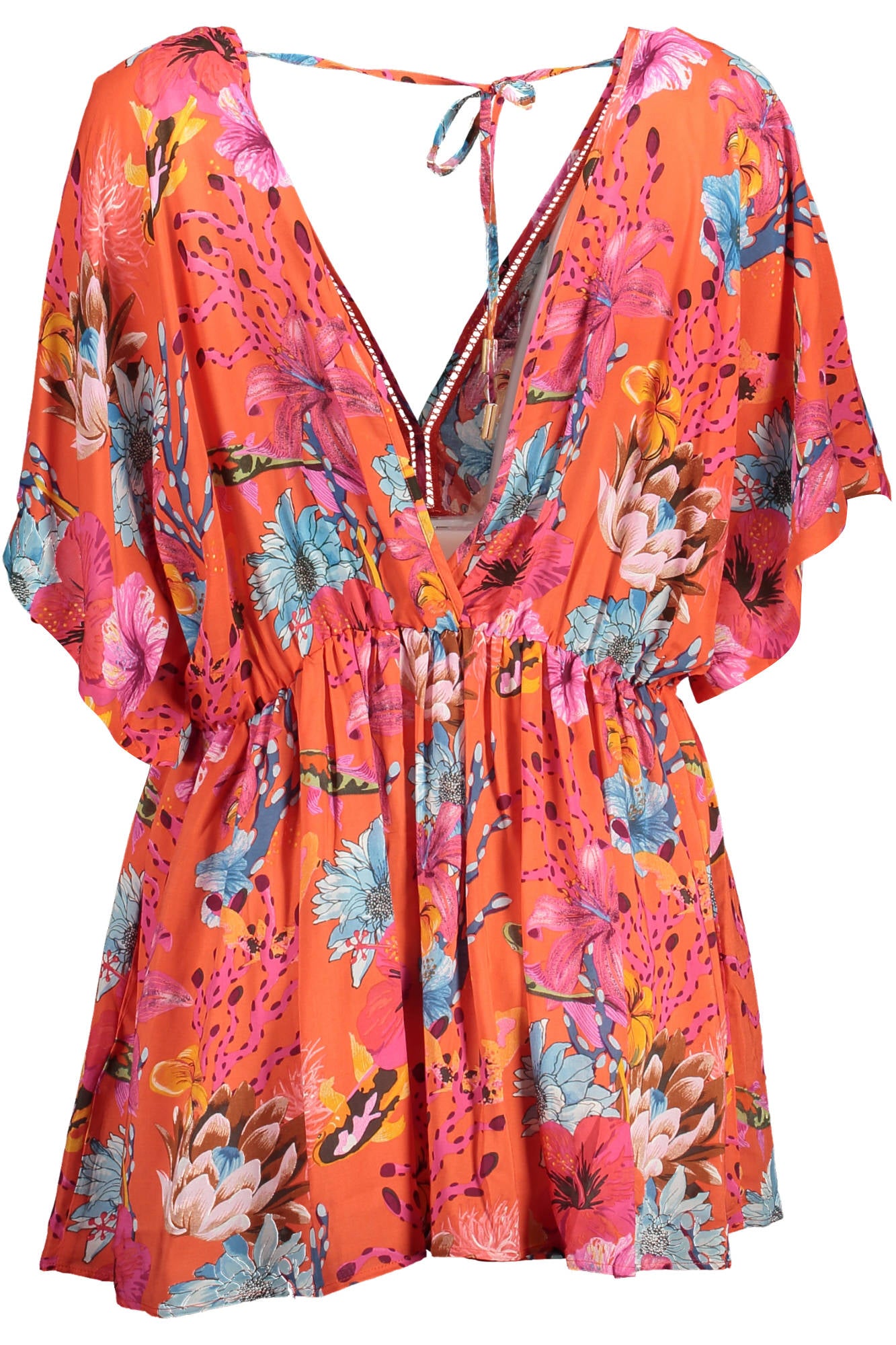 22SWMW18_ROSSO_7010 – Rotes Damenkleid mit V-Ausschnitt und kurzen Ärmeln - Chic & Trendy – Größe: L, XL – Farbe: Rosso