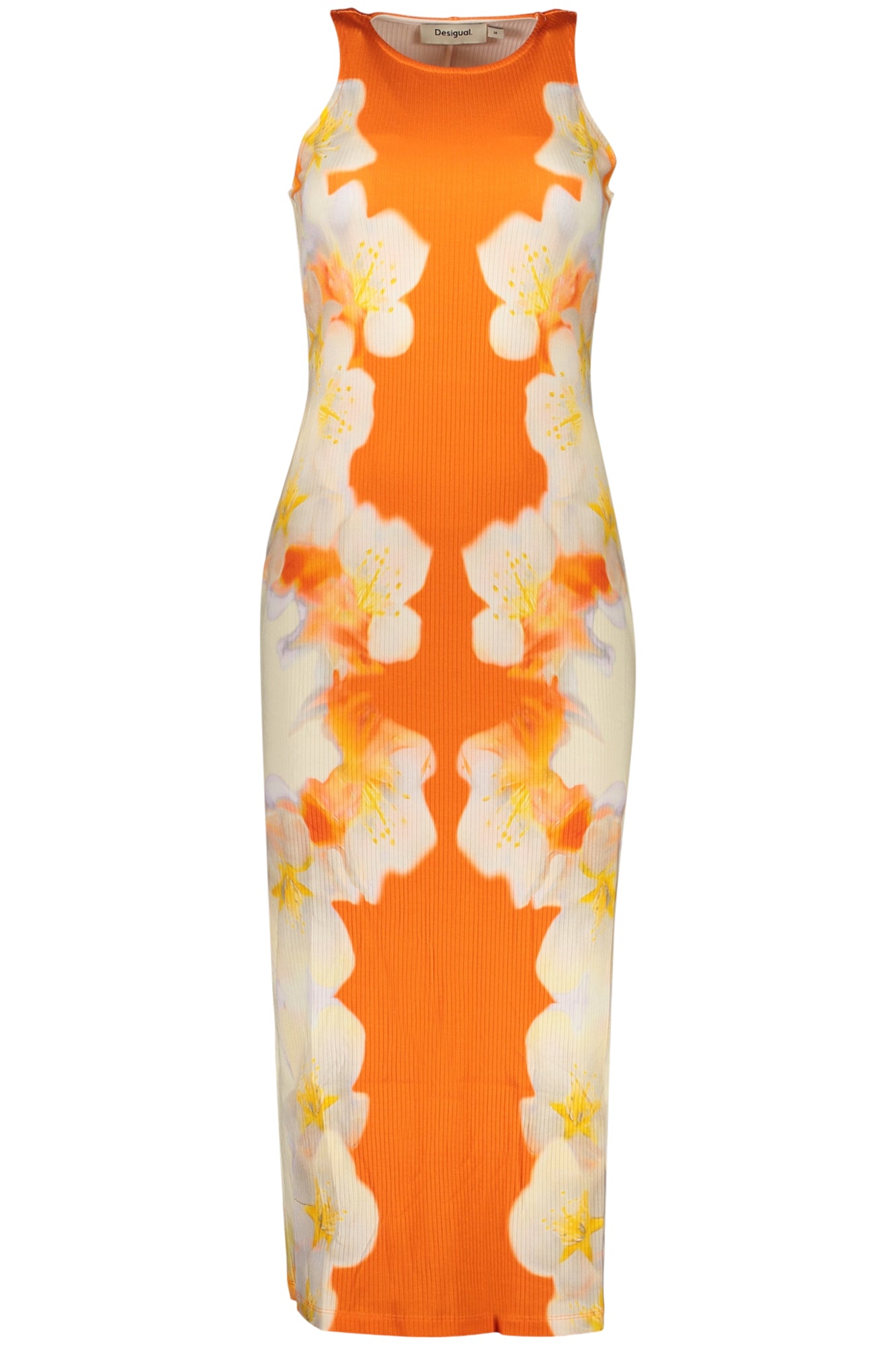 26SWVK37_AR7002 – Langes Damenkleid in Orange mit Kontrastdetails und Druckdesign – Größe: XS, S, M, L – Farbe: Arancione