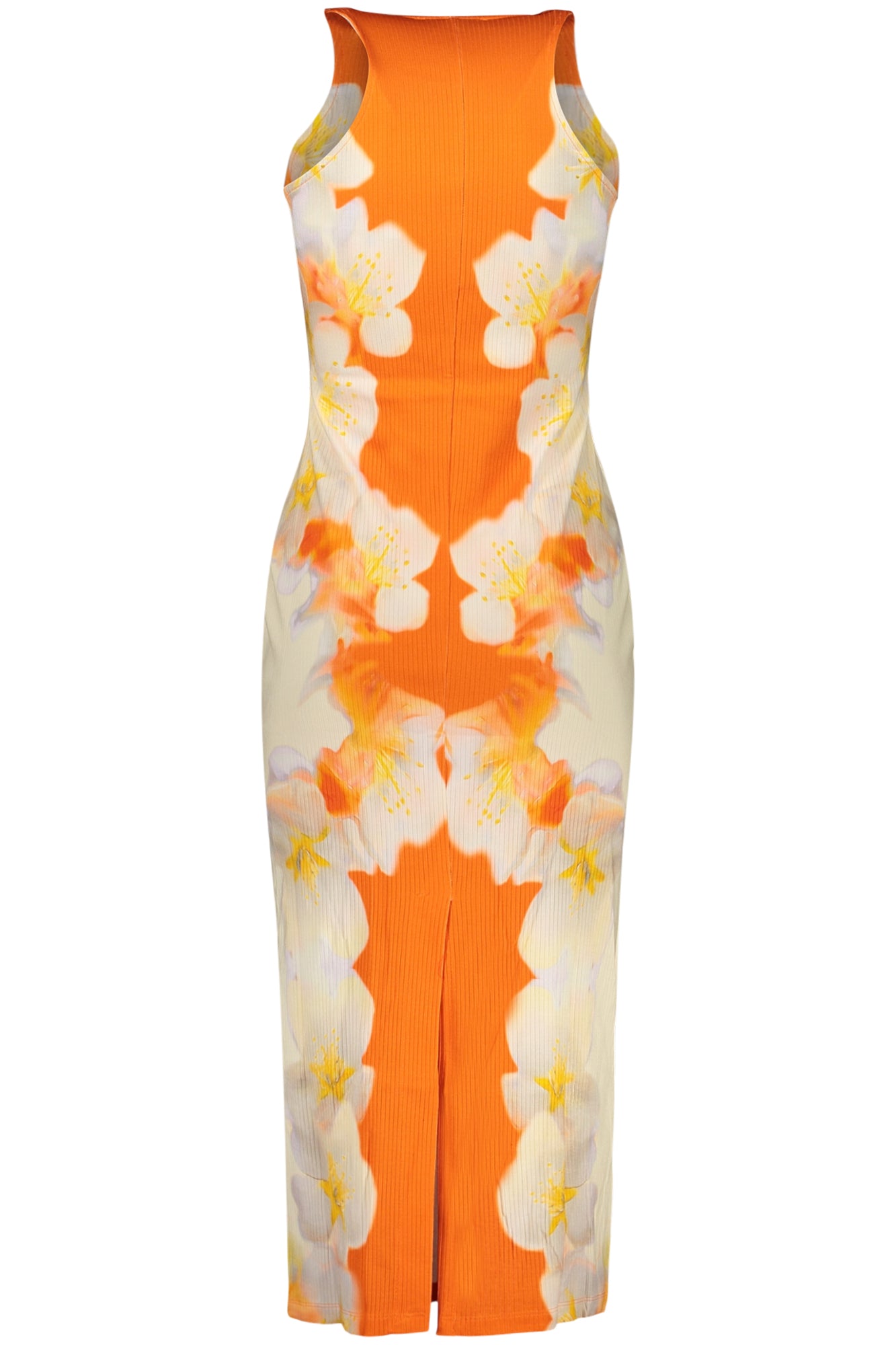 26SWVK37_AR7002 – Langes Damenkleid in Orange mit Kontrastdetails und Druckdesign – Größe: XS, S, M, L – Farbe: Arancione