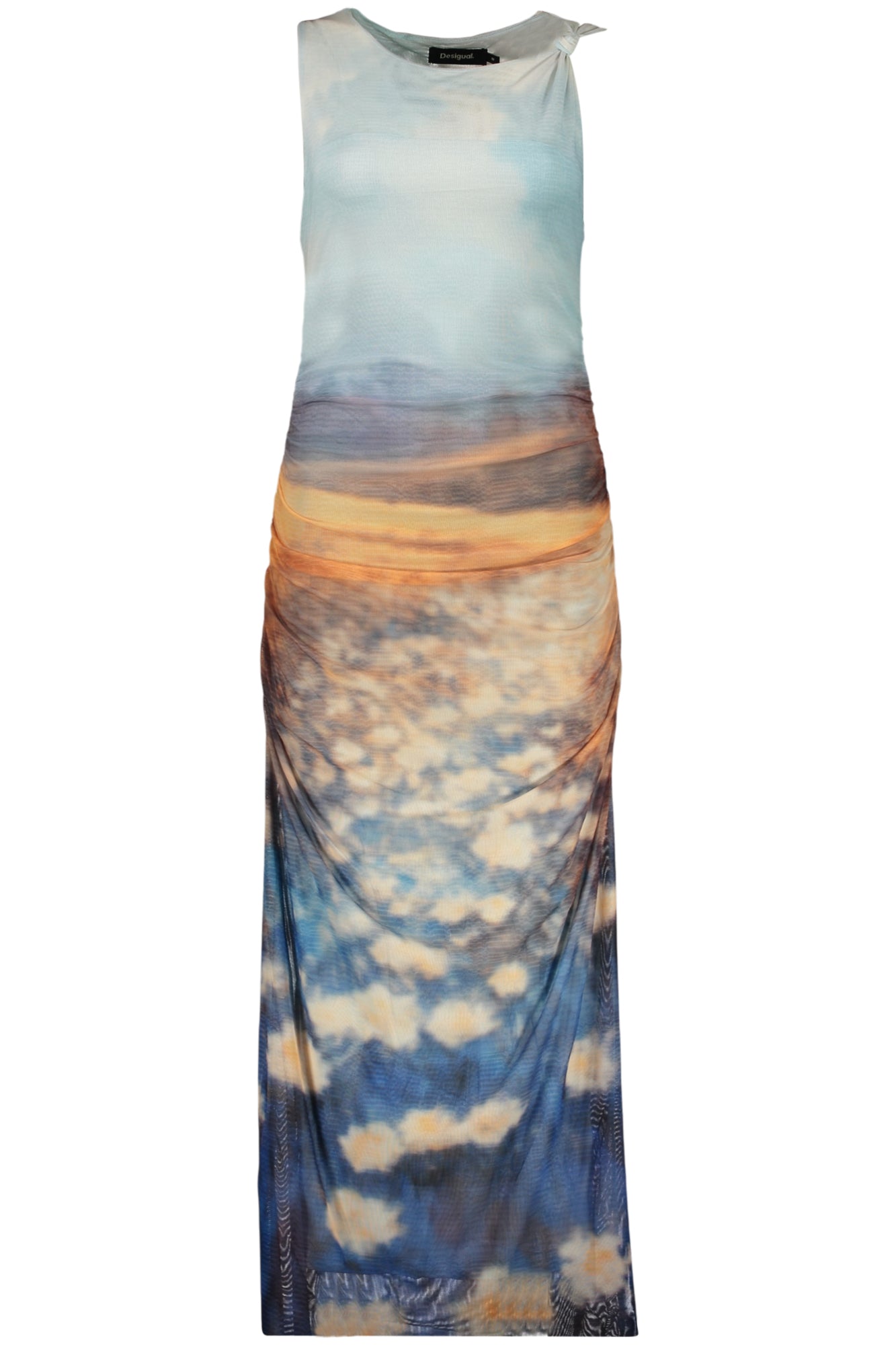 26SWVK28_AZ5045 – Ärmelloses Damenkleid Blau mit Muster & Kontrastdetails – Größe: XS, S, M, L, XL – Farbe: Azzurro