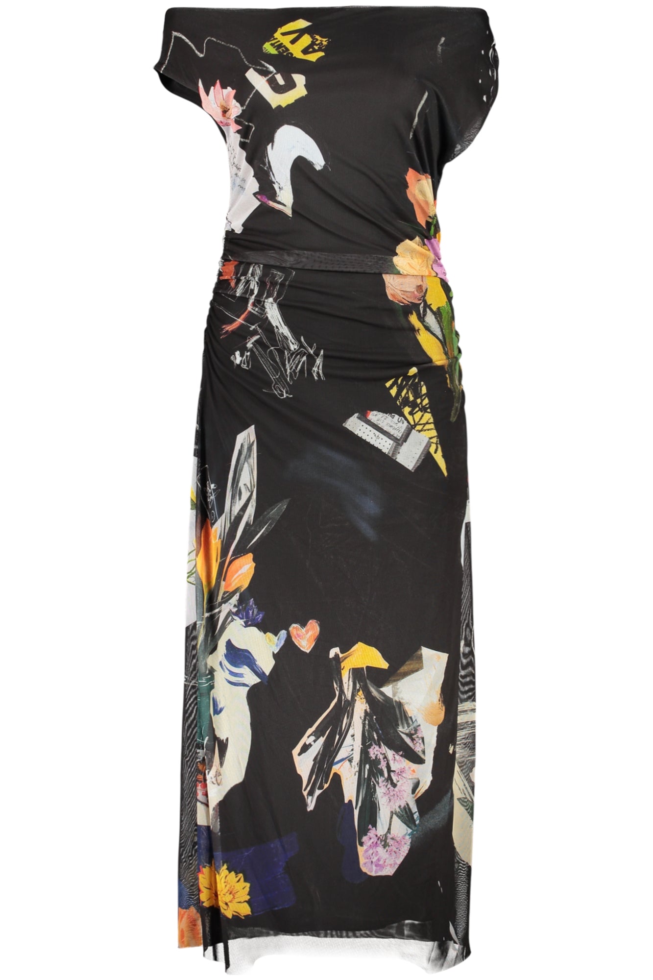 26SWVK29_NE2000 – Schwarzes Damenkleid mit Print und U-Boot-Ausschnitt – Lange Kleider – Größe: XS, S, M, L, XL – Farbe: Nero