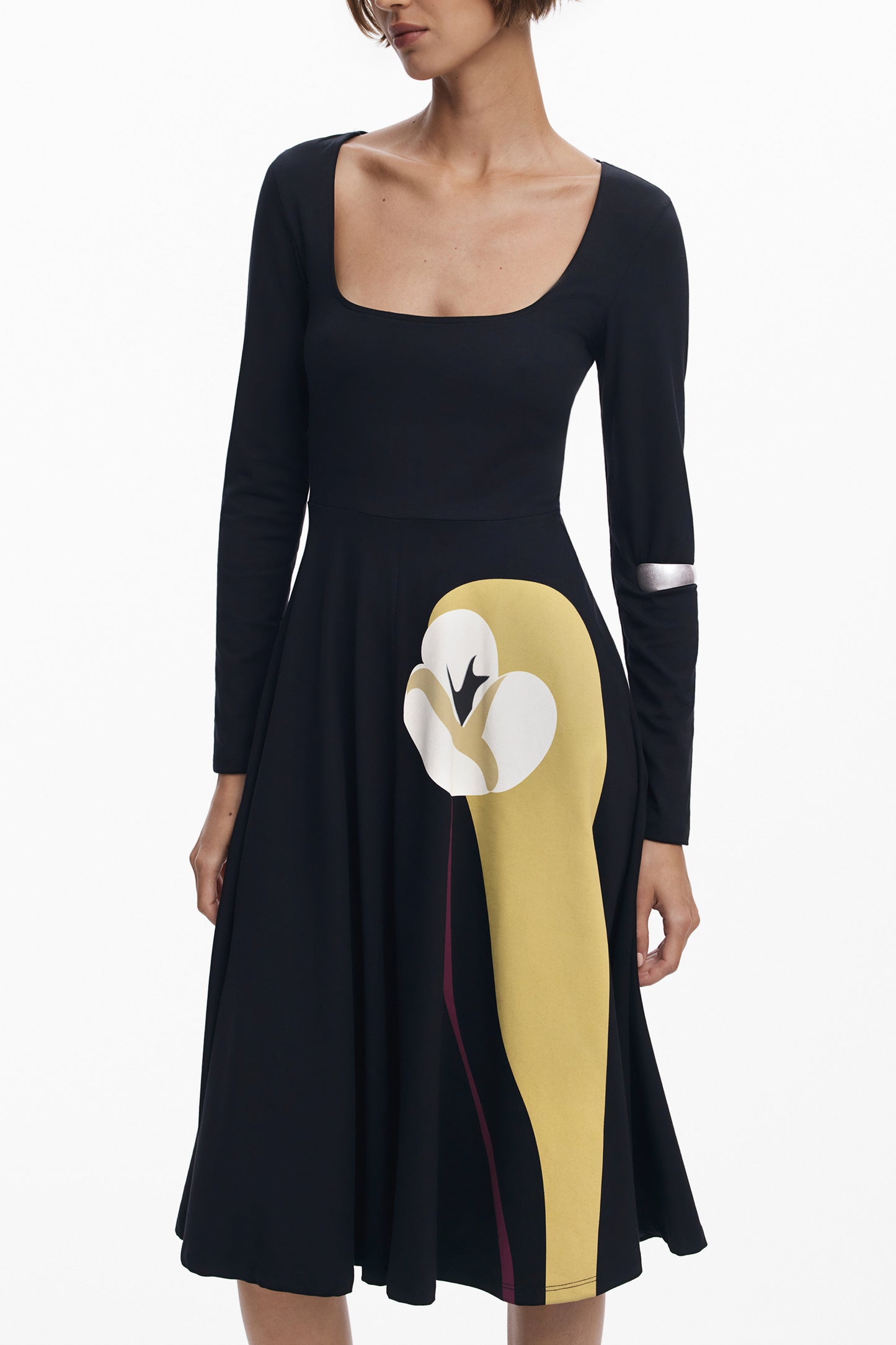 25WWVK29_NE2000 – Schwarzes Damenkleid mit Langen Ärmeln und Elegantem Druck – Größe: XS, S, M, L, XL – Farbe: Nero