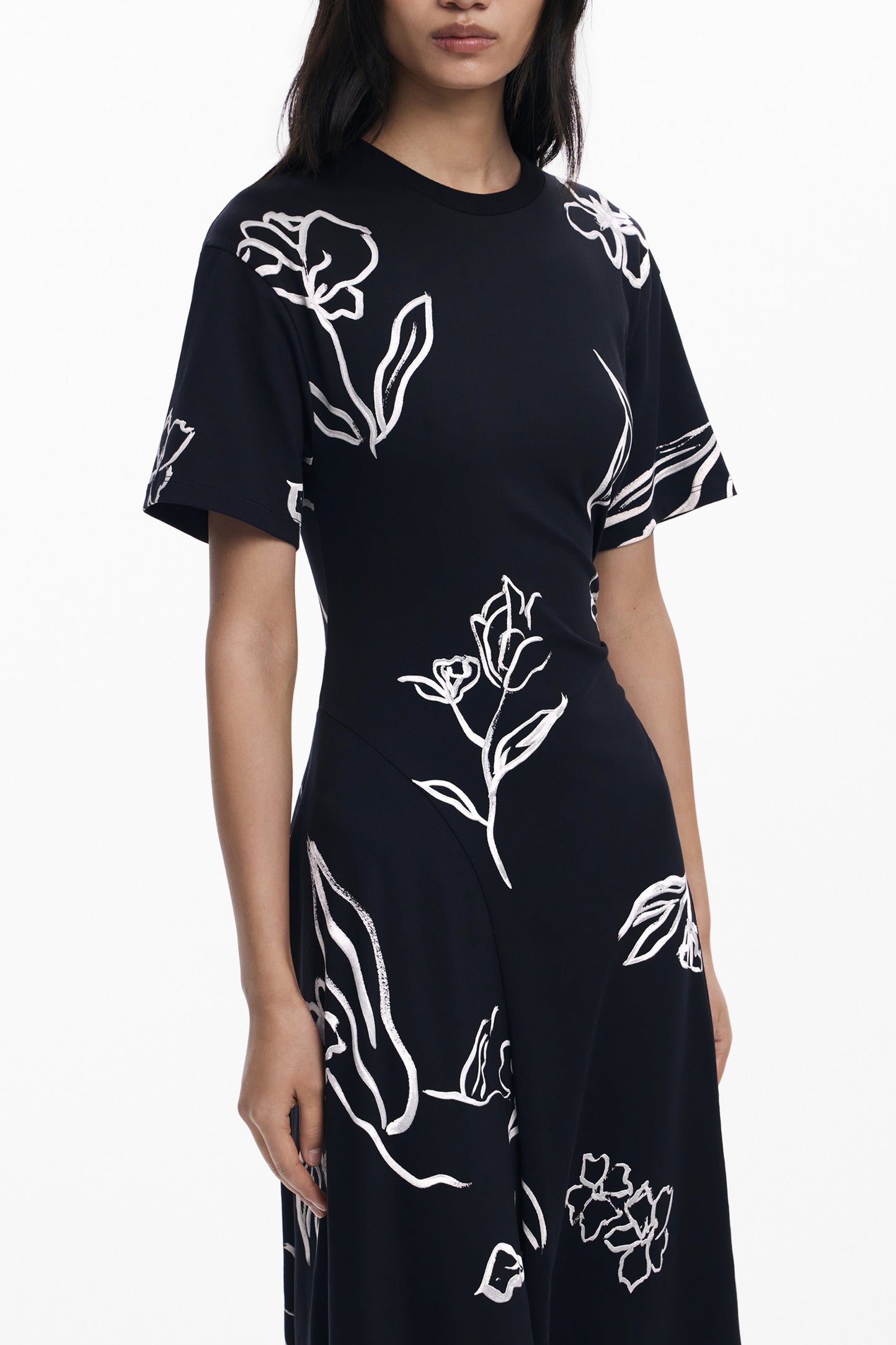 25WWVK44_NE2000 – Schwarzes Langarmkleid für Damen mit Druck und Rundhalsausschnitt – Größe: XS, S, M, L, XL – Farbe: Nero